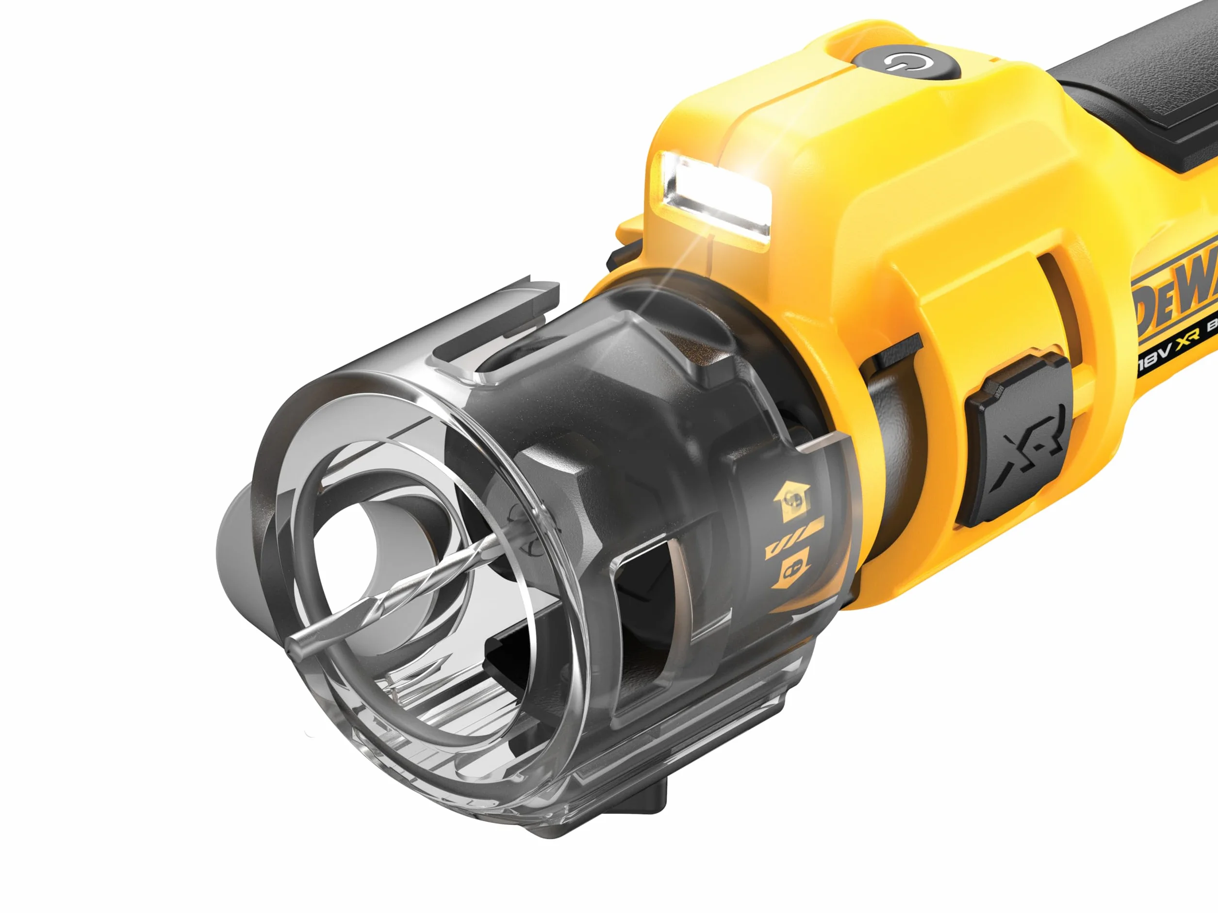 DEWALT DCE555N-XJ XR 18V Piła do cięcia, bezszczotkowa do płyt kartonowo-gipsowych, 26 000 obr./min, światło LED, w zestawie szczypce 3,2 mm i 6,4 mm