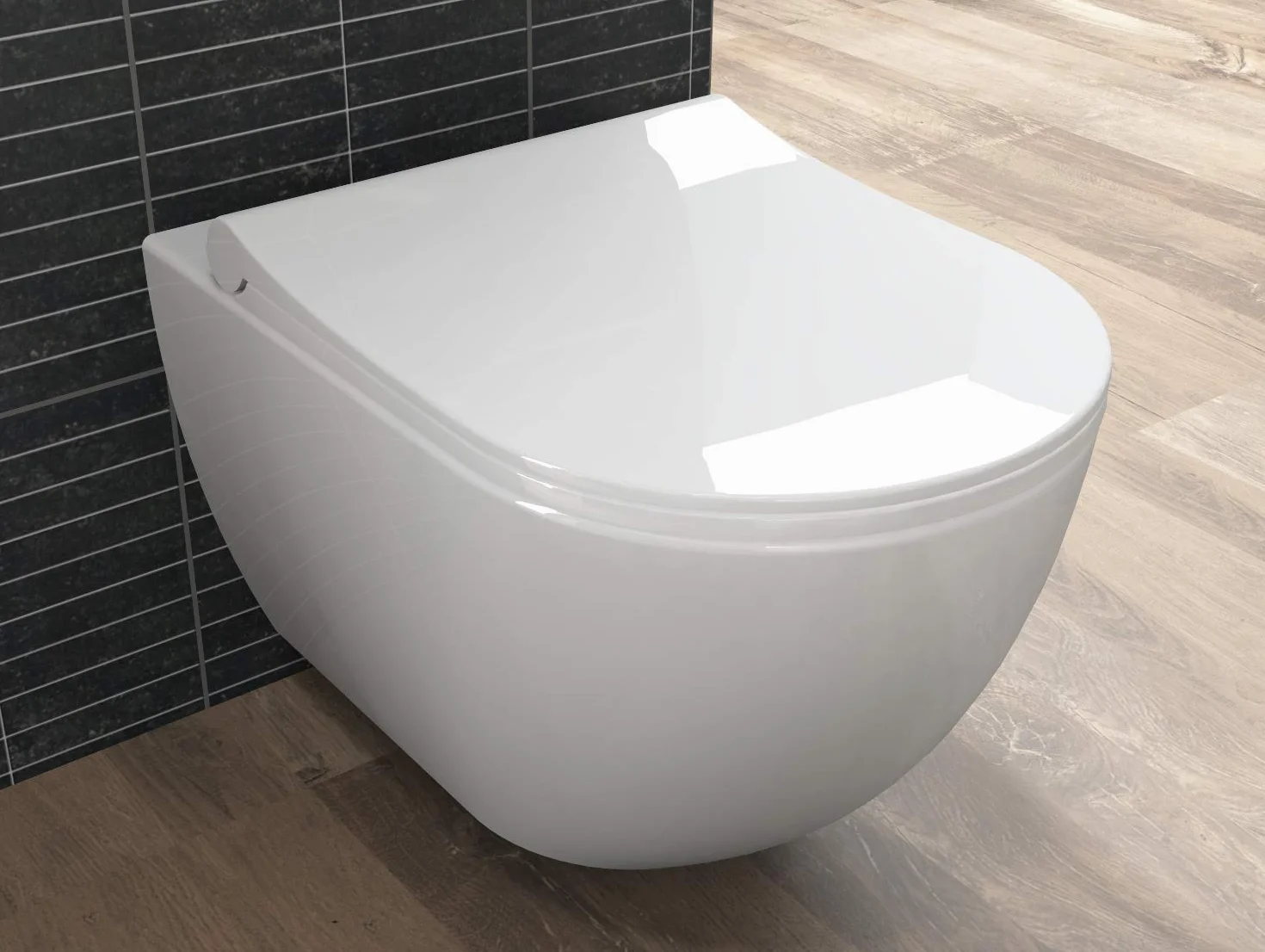 Aqua Bagno | Wisząca muszla klozetowa bez obramowania, ceramiczna toaleta z funkcją cichego domykania, montaż na ścianie, spłukiwacz WC | długość 51 cm