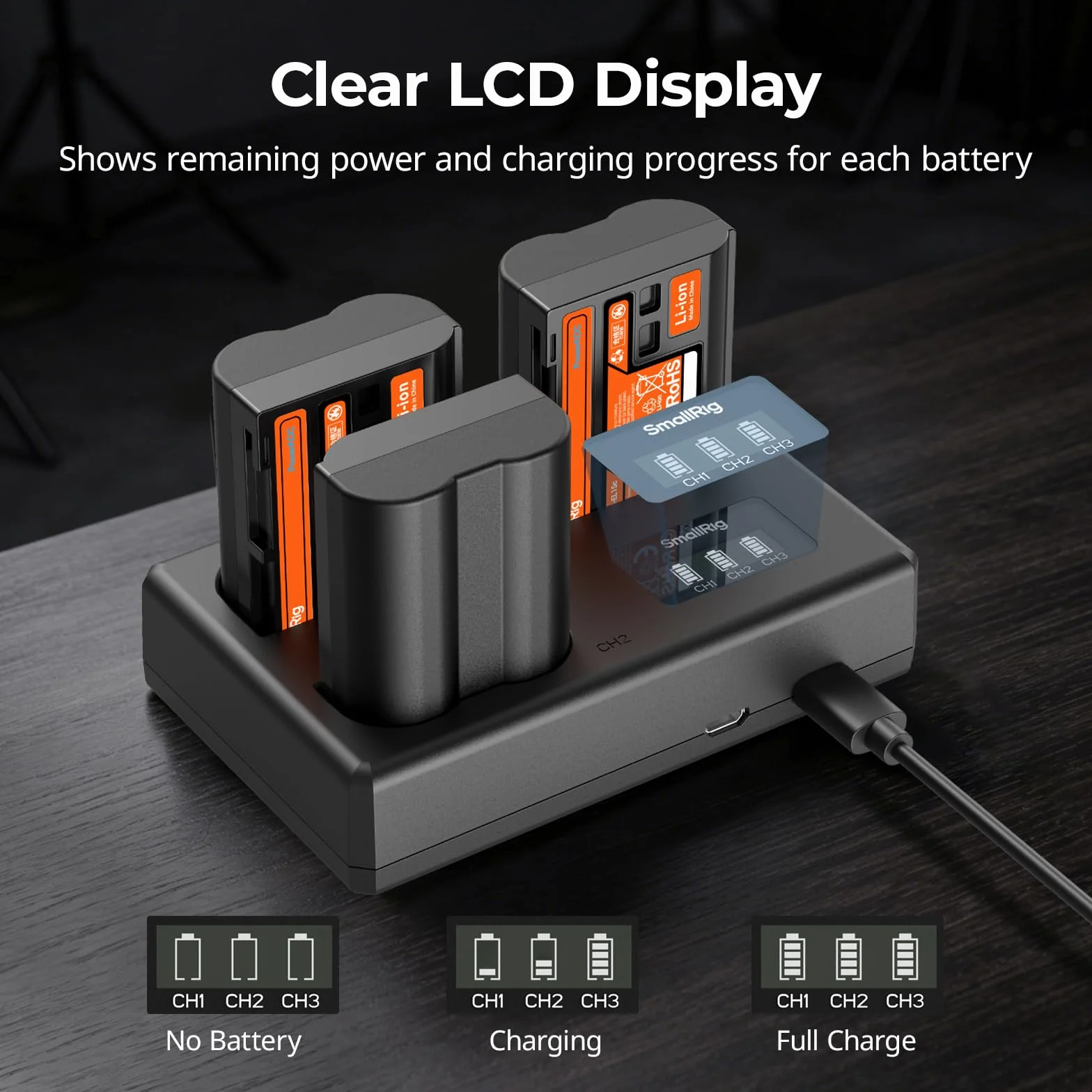 SMALLRIG Zestaw akumulatorów EN-EL15c 1940 mAh 3 baterie ładowarka LCD do Nikon ZR/Z6III/Zf/Z8/Z7II/Z7/Z6II/Z6/D850/D810/D780/D750/D500/D7500
