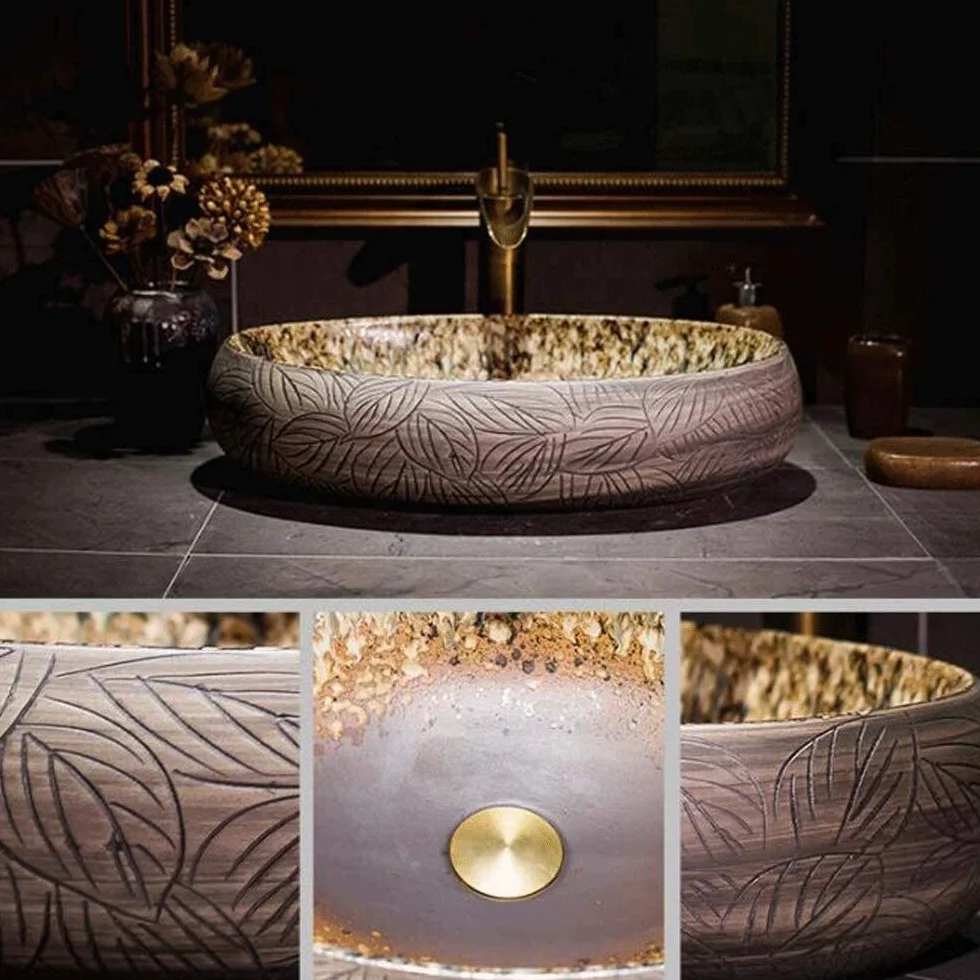 Szafka Pod Umywalkę Z Umywalką, Umywalka Nablatowa, Umywalka Nablatowa Łazienkowa 21 X 14 Cali, Europejska Rustykalna, Owalna, Porcelanowa, Ceramiczna Umywalka Nablatowa