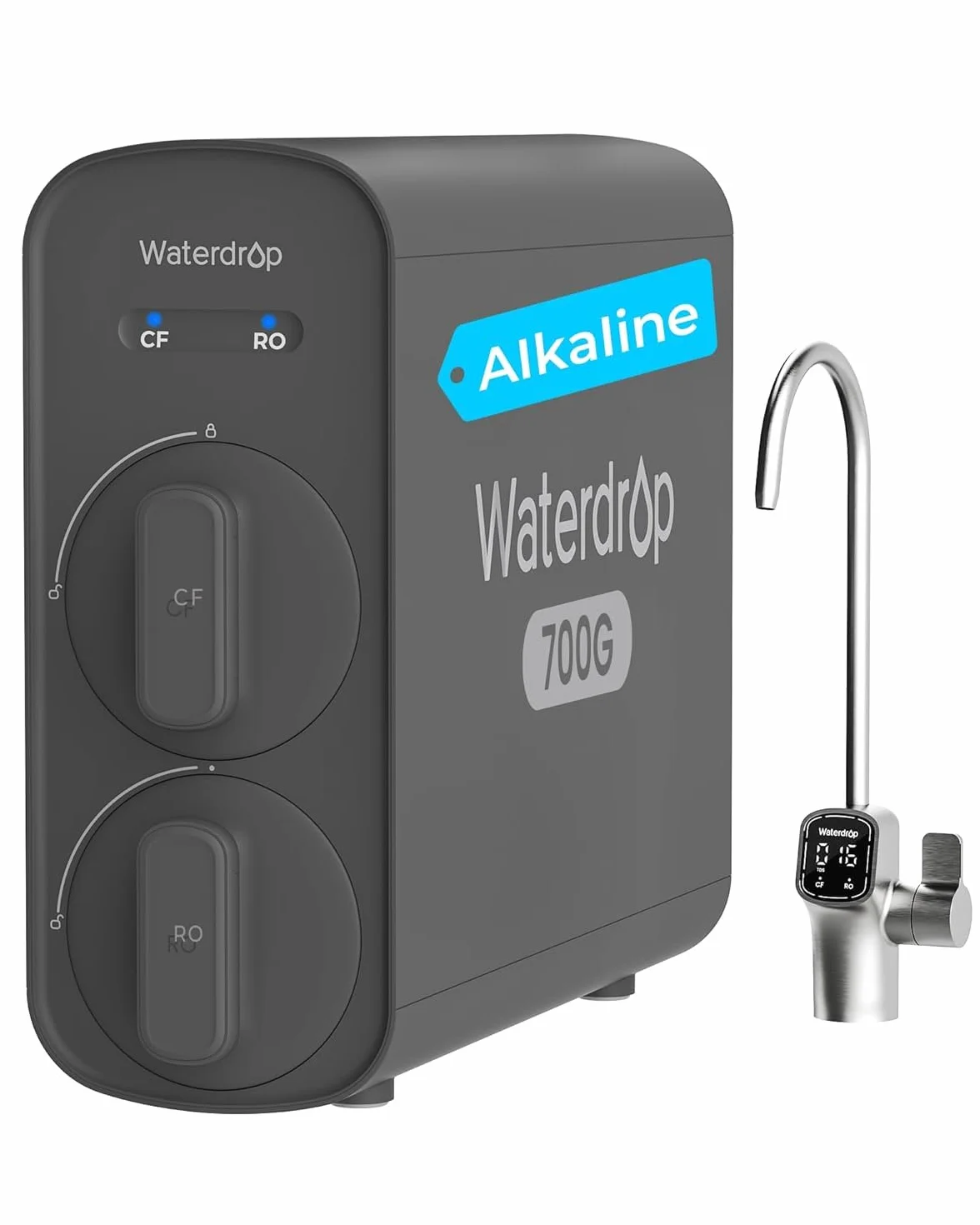 Waterdrop G5P700A alkaliczny mineralny filtr wody pH+ odwróconej osmozy, certyfikat NSF/ANSI 372, system odwróconej osmozy 700G, 8-stopniowy system filtracji wody RO, czysty do spustu, inteligentny