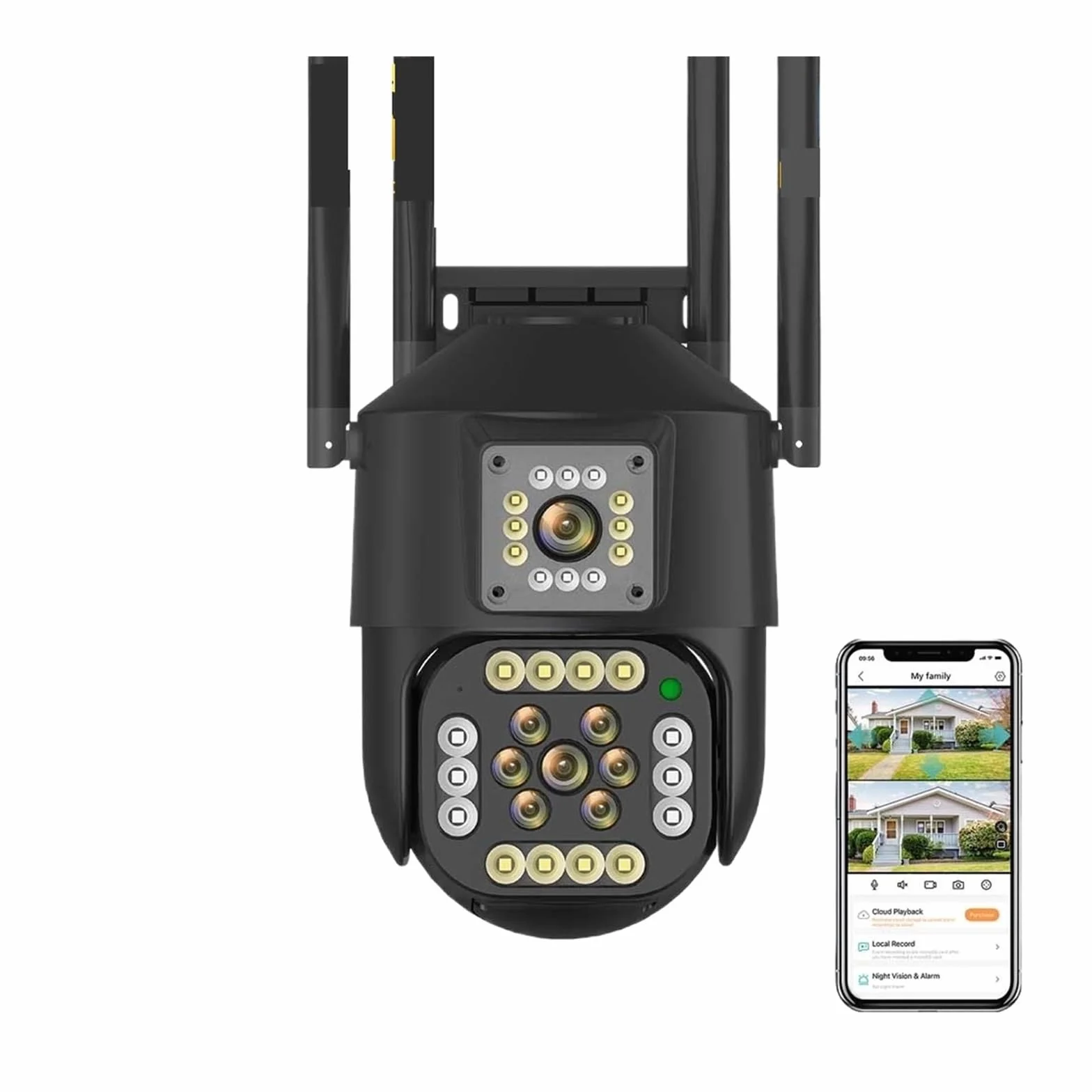 Zewnętrzna bezprzewodowa kamera bezpieczeństwa IP 2K 4MP HD z podwójnym obiektywem, zewnętrzna PTZ Wi-Fi i automatycznym śledzeniem, do monitoringu ulicznego,Spokój ducha zawsze(Camera add 64G)