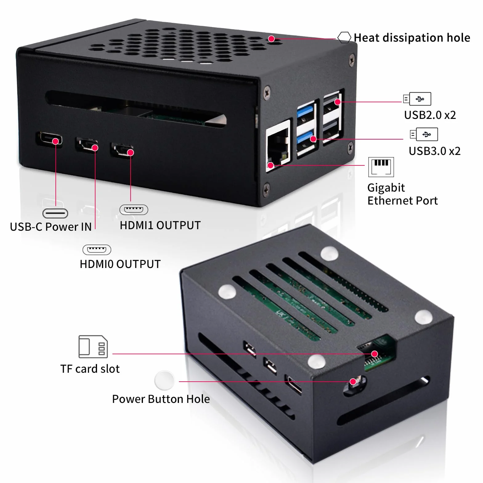 GeeekPi Metalowa obudowa do Raspberry Pi 5, obsługa PCIe M.2 NVMe SSD Shield Top X1001 / X1003 / X1000 / N04 / N05 i Active Cooler