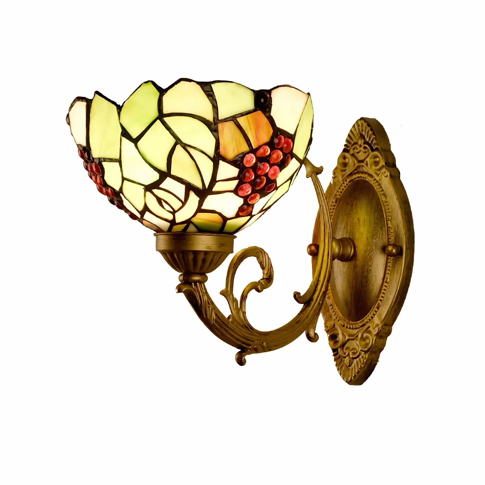 Kinkiety i kinkiety w stylu Tiffany, zabytkowe witraże ścienne z winogron, 1 światło, metalowa lampka nocna w stylu retro do sypialni salon łazienka przedpokój oświetlenie wewnętrzne