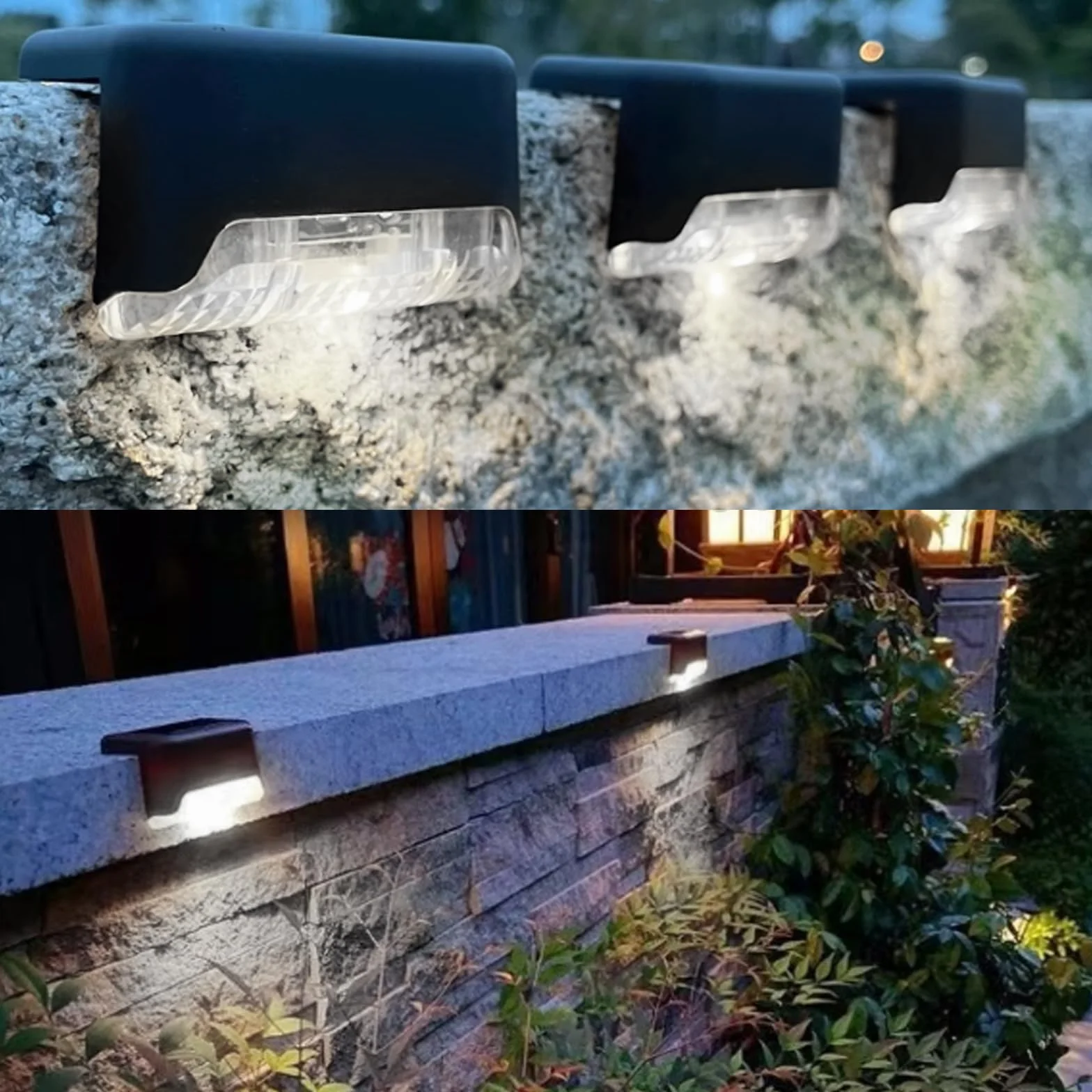 Solarne lampy ogrodzeniowe są wodoodporne na zewnątrz, 4 sztuki chłodnych białych lamp słonecznych, odpowiednie do tarasów, dekoracji basenów, zewnętrznych schodów, schodów, dziedzińców i tarasów