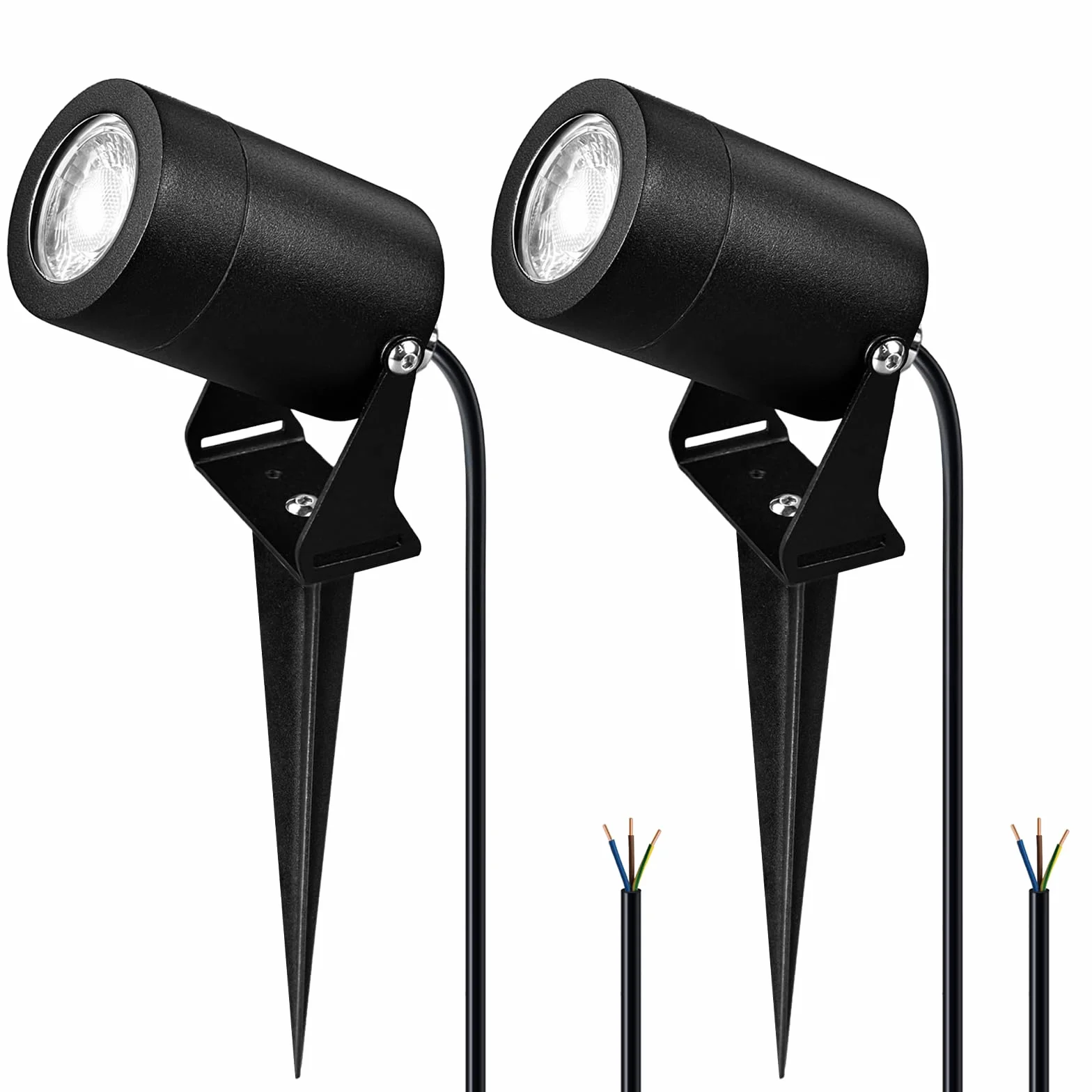JNR Reflektor ogrodowy LED ze stali nierdzewnej z ostrzem do wbijania w ziemię, wodoszczelność IP65, lampa ogrodowa z żarówką 5 W, GU10 3000 K, kabel 2 m, bez wtyczki, oświetlenie ogrodowe na zewnątrz