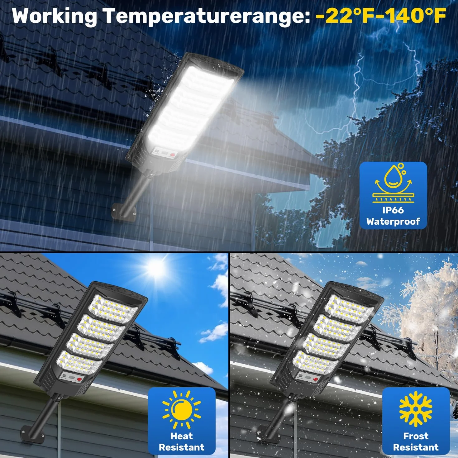 Zewnętrzne lampy solarne z czujnikiem ruchu, 6500 K, lampy solarne do użytku na zewnątrz, klasa wodoszczelności IP66, solarne lampy uliczne, pilot zdalnego sterowania, oświetlenie solarne na