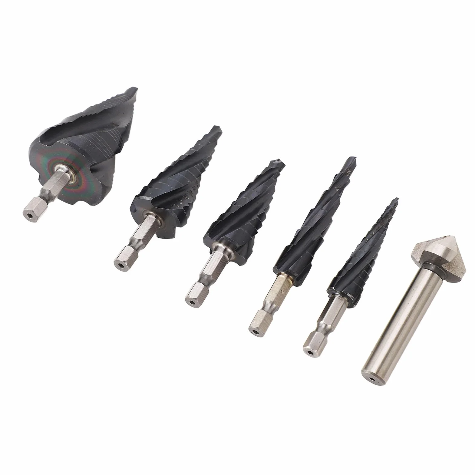 Aramox Zestaw wierteł Stopniowych M35 Kobaltowe Wiertła Stopniowe z 4 Ostrzami 1 4-calowy trzpień 6-częściowy Zestaw do Stali Nierdzewnej Metal Drewno Tworzywo Sztuczne Aluminium miedź