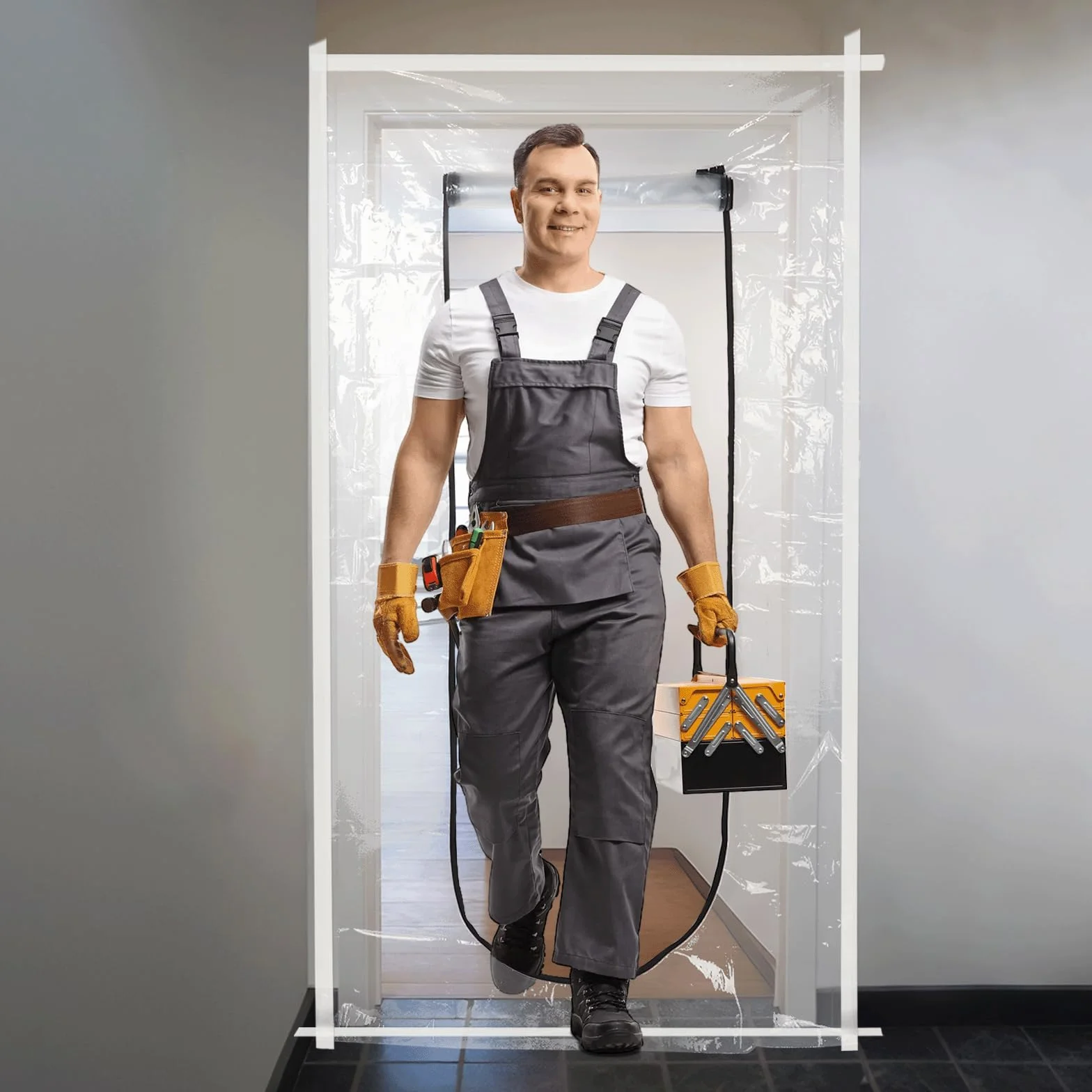 BigKing Drzwi przeciwpyłowe z zawiasami, w kształcie litery U, pyłoszczelna przezroczysta pokrywa, 220 × 110 cm folia przeciwpyłowa do dekoracji domu, renowacji i nowej konstrukcji (2