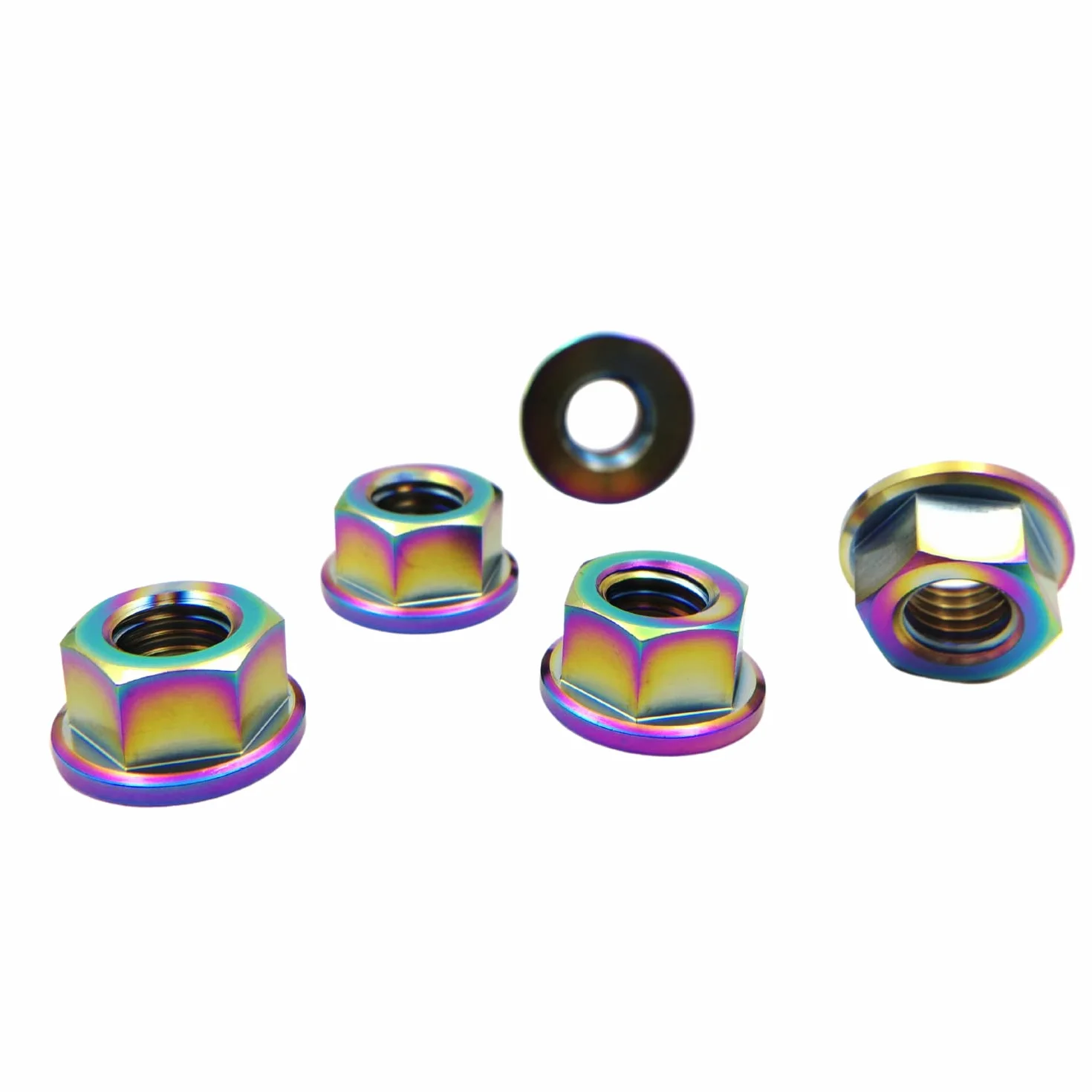 RISON tytanowa nakrętka kołnierzowa M12 x 1,75 mm, tytanowa nakrętka zębata, opalizująca, 6AL4 V, tytanowa nakrętka kołnierzowa do motocykla, 5 sztuk