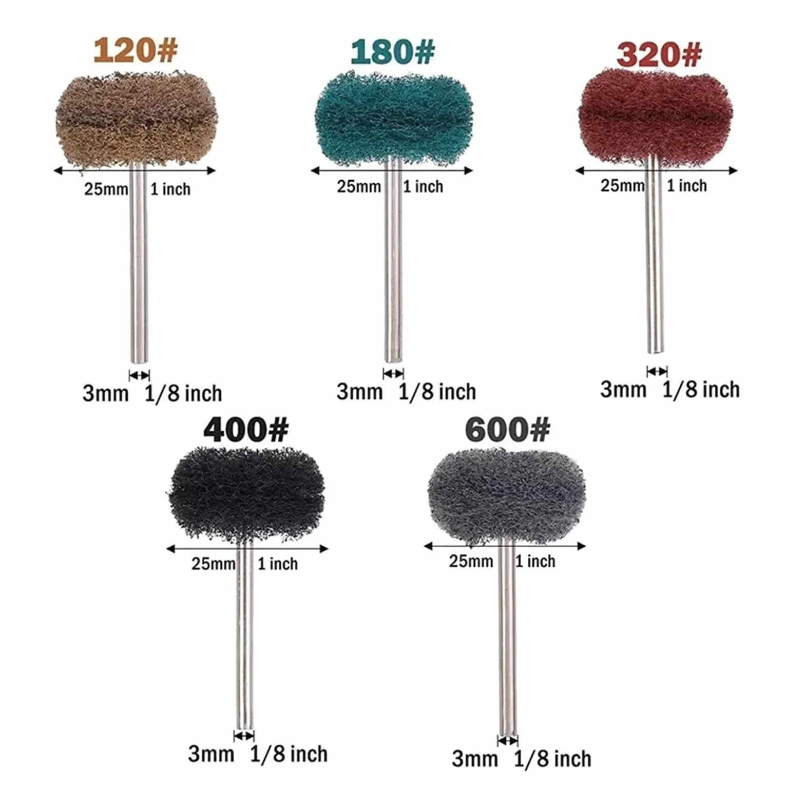 Zestaw głowic szlifierskich z włókna nylonowego do polerowania i gratowania narzędzi obrotowych(Green,3mm shank -100pcs)