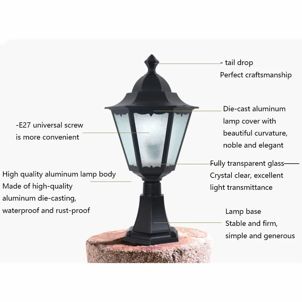 Lampy solarne, Aluminiowa Obudowa W Europejskim Stylu I Szklana Lampa Kolumnowa