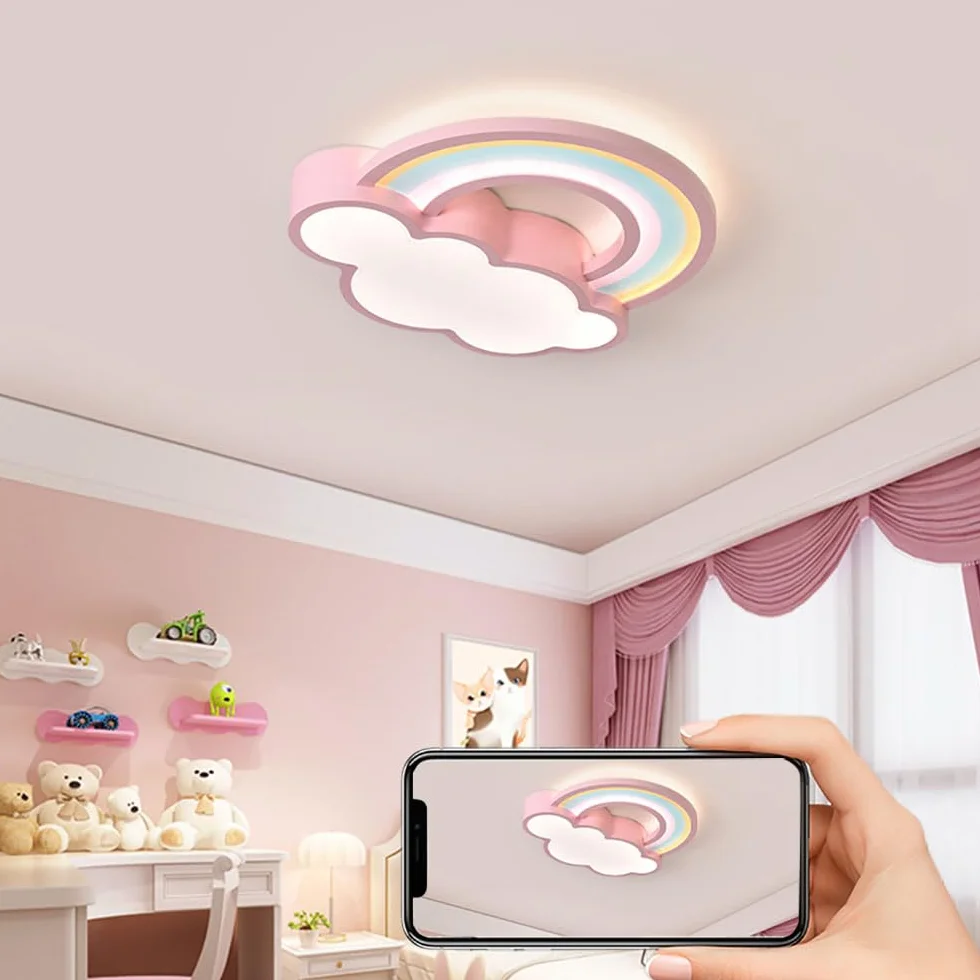KZT Lampa sufitowa LED ściemniana z pilotem nowoczesne tęczowe chmury lampa wisząca pokój dziecięcy chłopiec dziewczyna lampa sufitowa kreskówka akrylowy abażur żyrandol do sypialni salonu hotelu