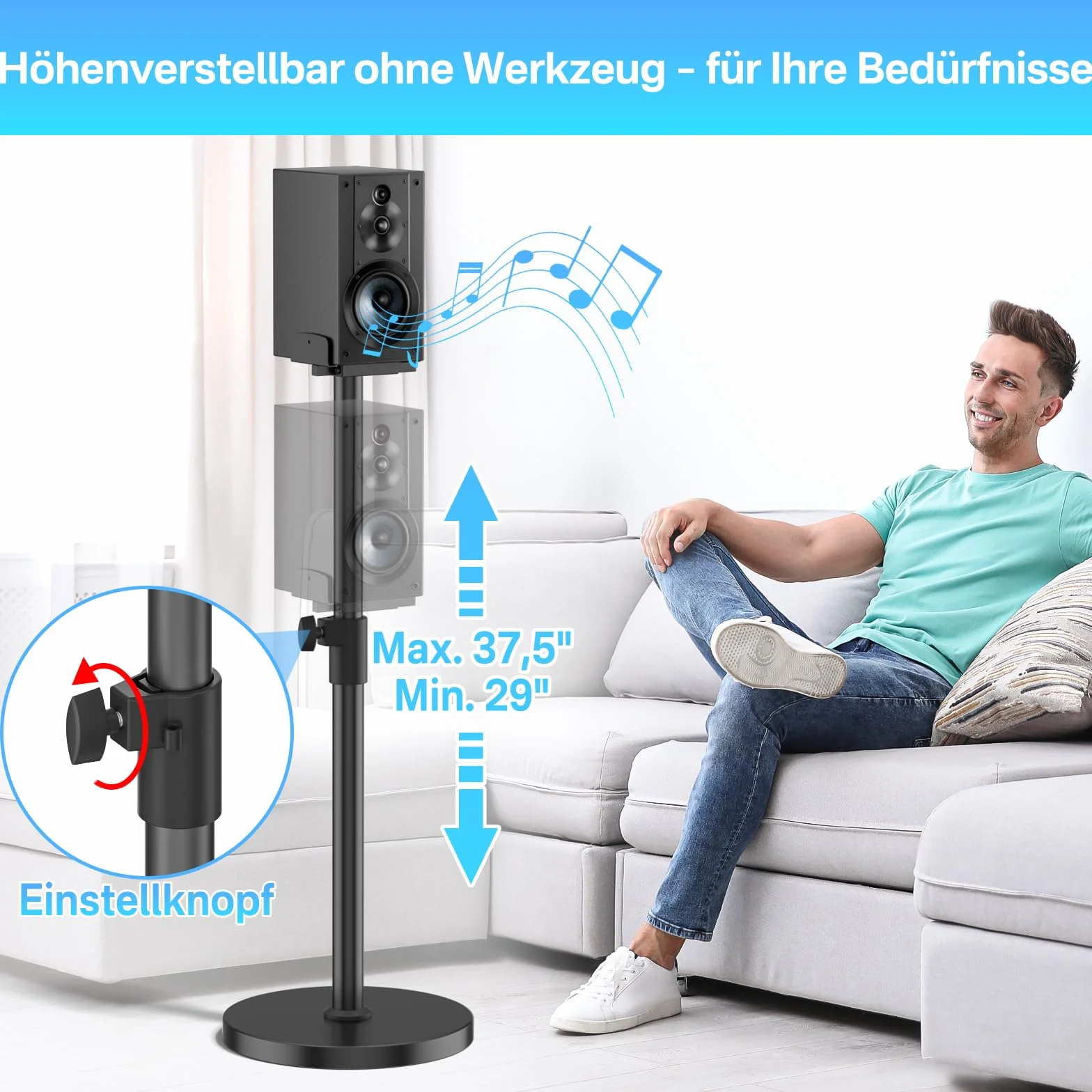 Regulowane stojaki głośnikowe (2 szt.) głośników do Sony HT-A9, SA-RS5, SA-RS3S – kompatybilne z Sony, wysokość od 73 do 95 cm, idealne do dźwięku przestrzennego.