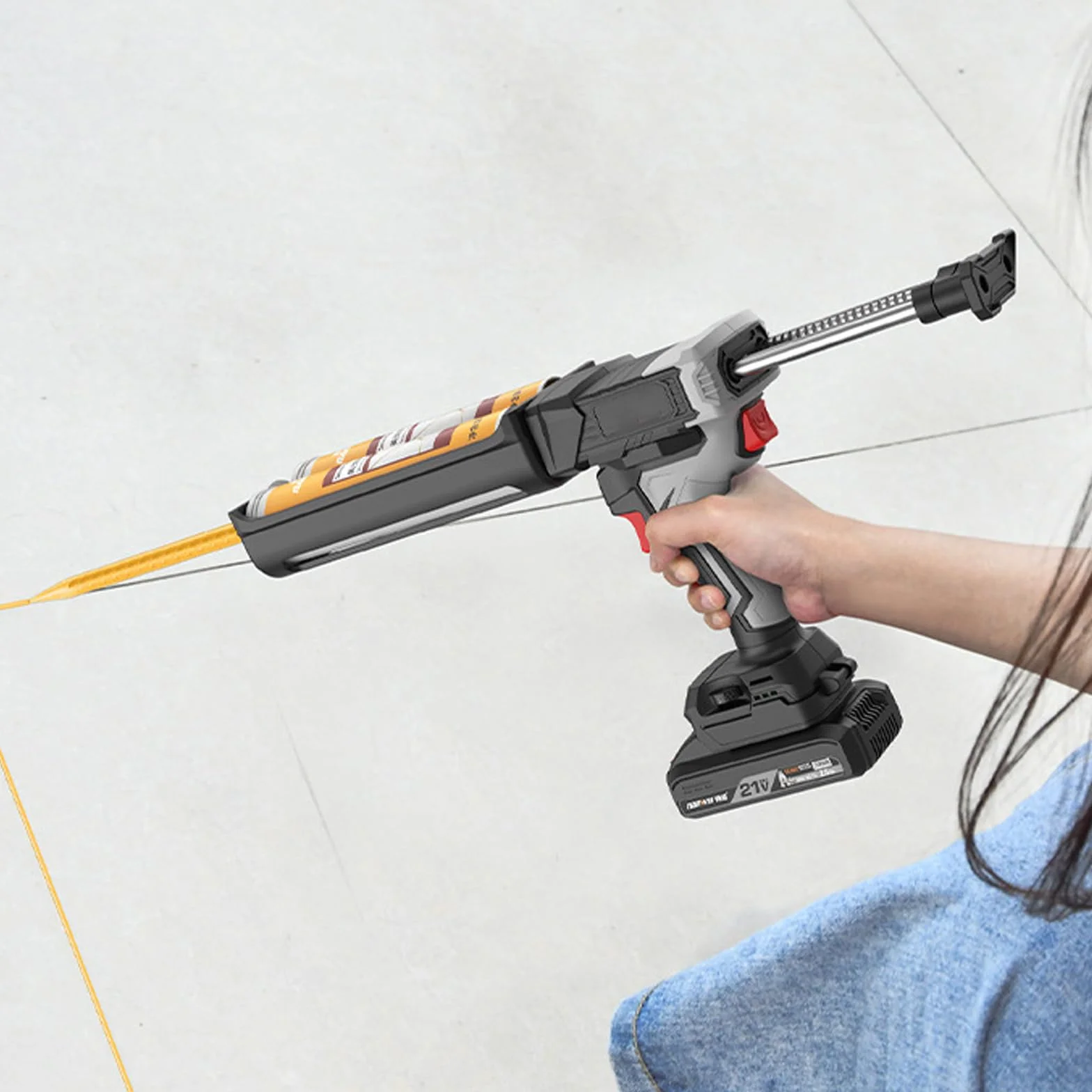 Elektryczny Pistolet do Uszczelniacza z Podwójną Tubą, Bezprzewodowy Pistolet Dwuskładnikowy z 2 Akumulatorami - Siła Nacisku 850KG, 6 Prędkości & Tryb Cruise, Anti-Drip do Silikonu, Uszczelniania