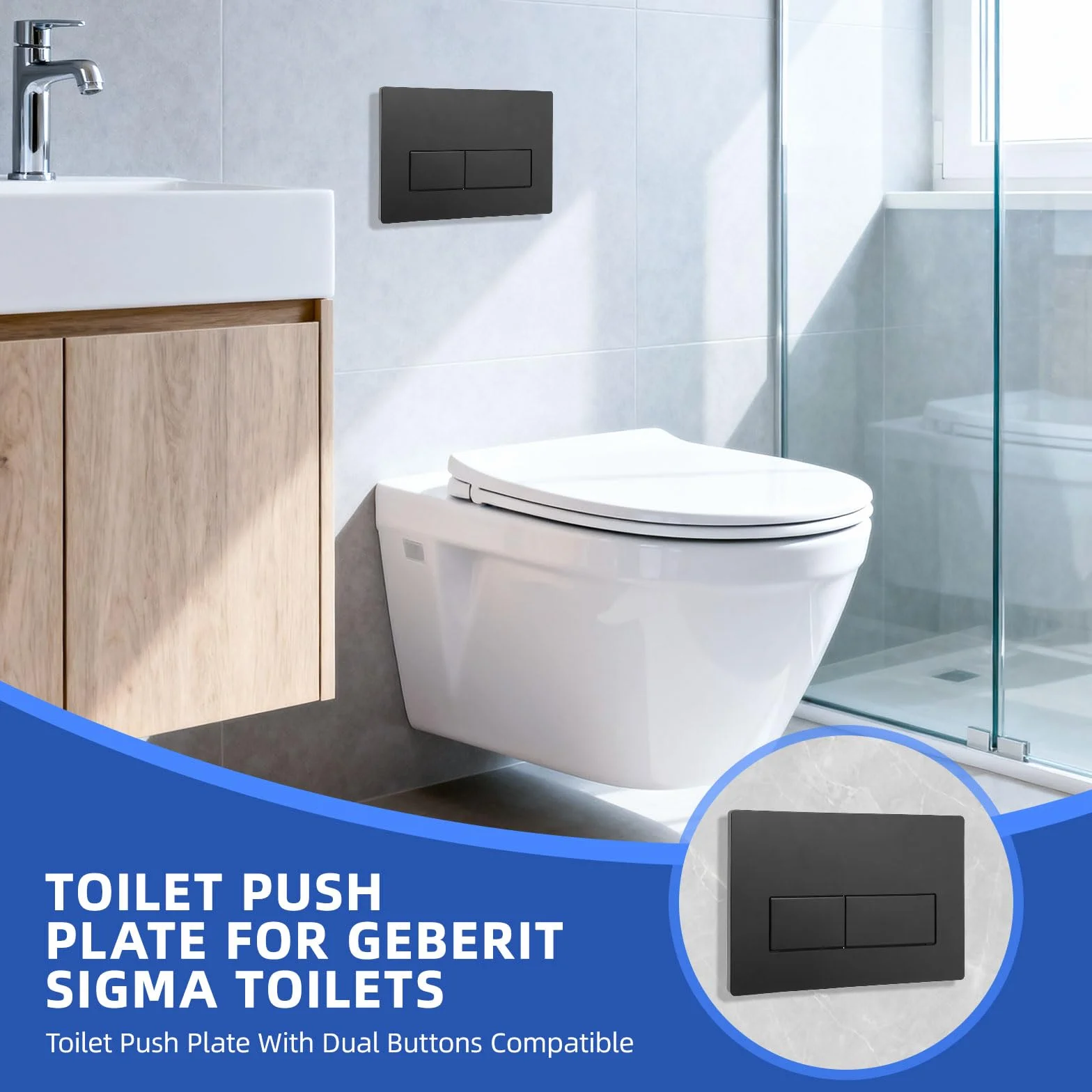 Płyta sterująca, panel WC, części zamienne do zbiornika Geberit Sigma, panel sterujący do podwójnego spłukiwania dla zbiornika Geberit Sigma 01, 20, 30, 50, UP300, UP320 (Czarny)