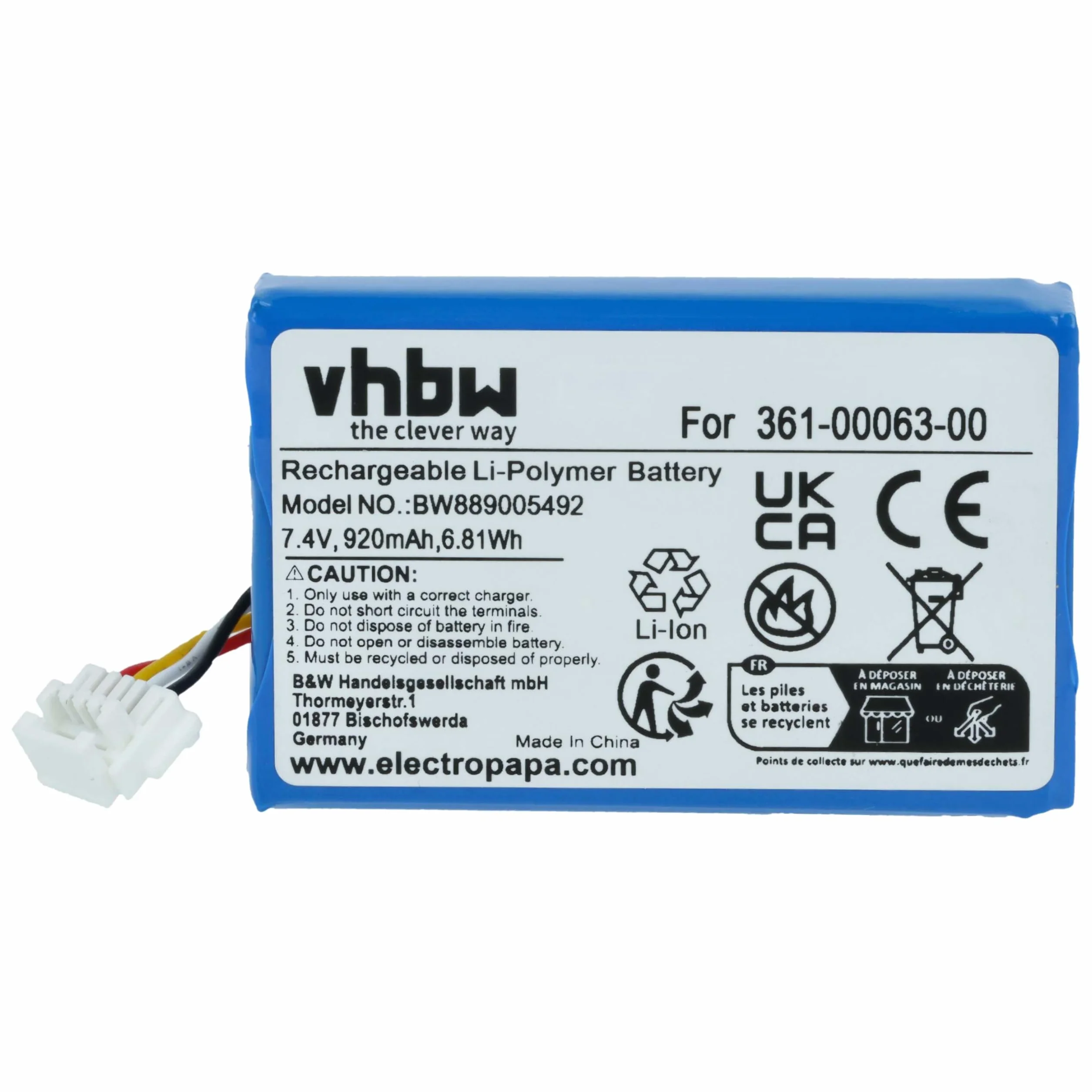 vhbw Bateria kompatybilna z BMW Navigator 6 5 VI V GPS 920 mAh 7,4 V litowo-polimerowa