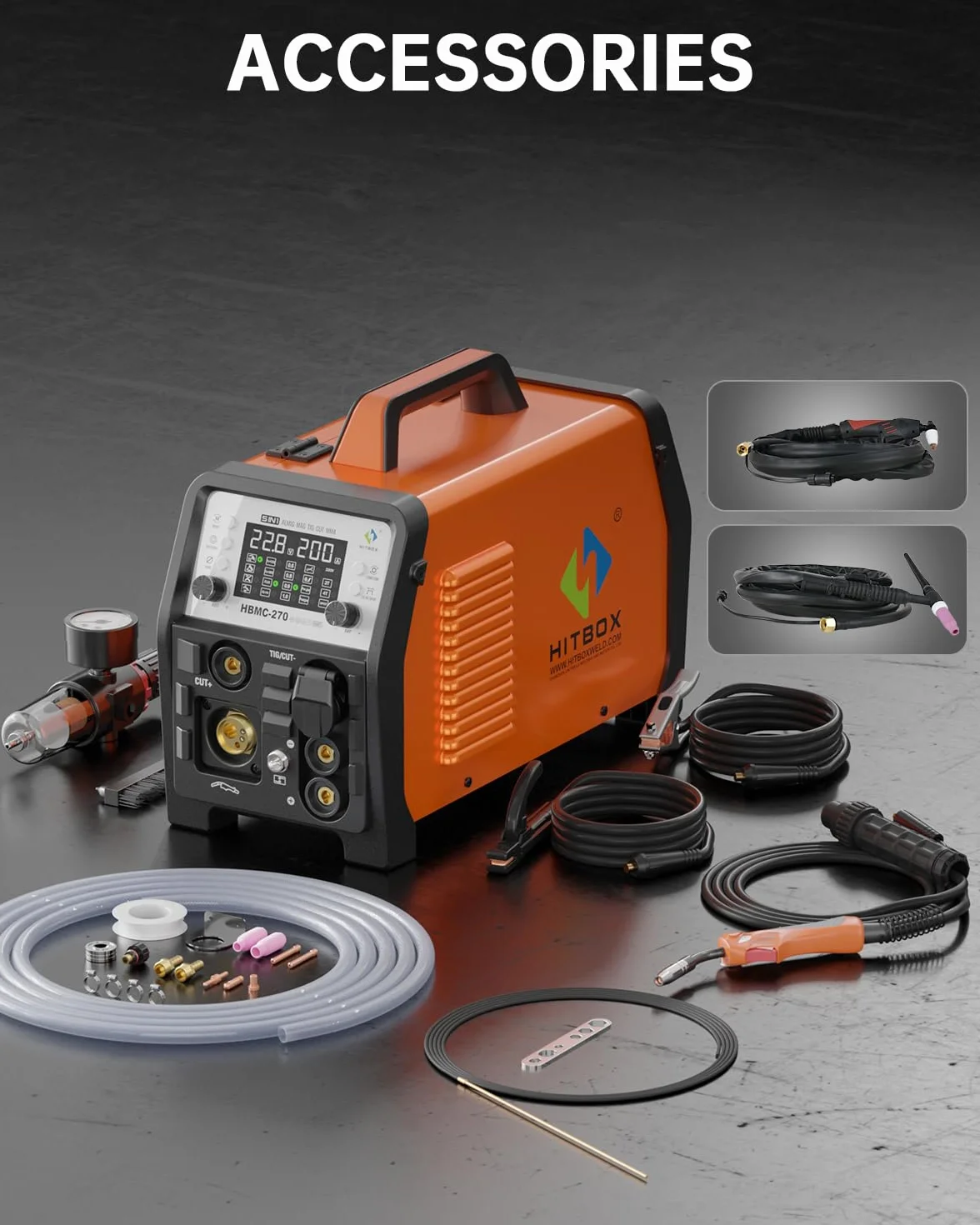 HITBOX Kombinacja Zgrzewarki i Przecinarki Plazmowej 200A 230V – MIG Puls Aluminium, MIG Gaz, TIG HF, Elektrodowe, Plazma 40A, 2T/4T, Synergia