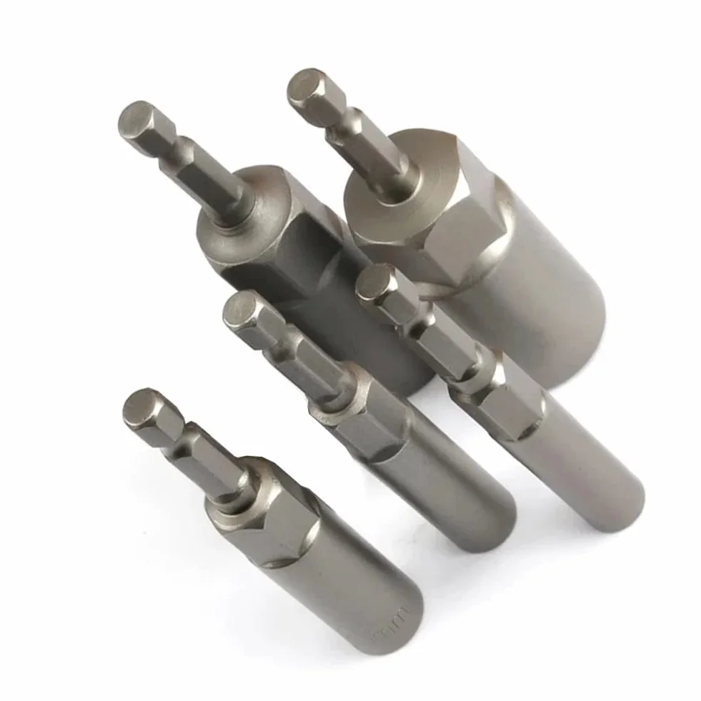 5pc Hex Sockets Kit 6mm/8mm/10mm/12mm/14mm Magnetic Socket Adapter Impact Nut Bolt Drill Bit Set For Pneumatic Screwdriver