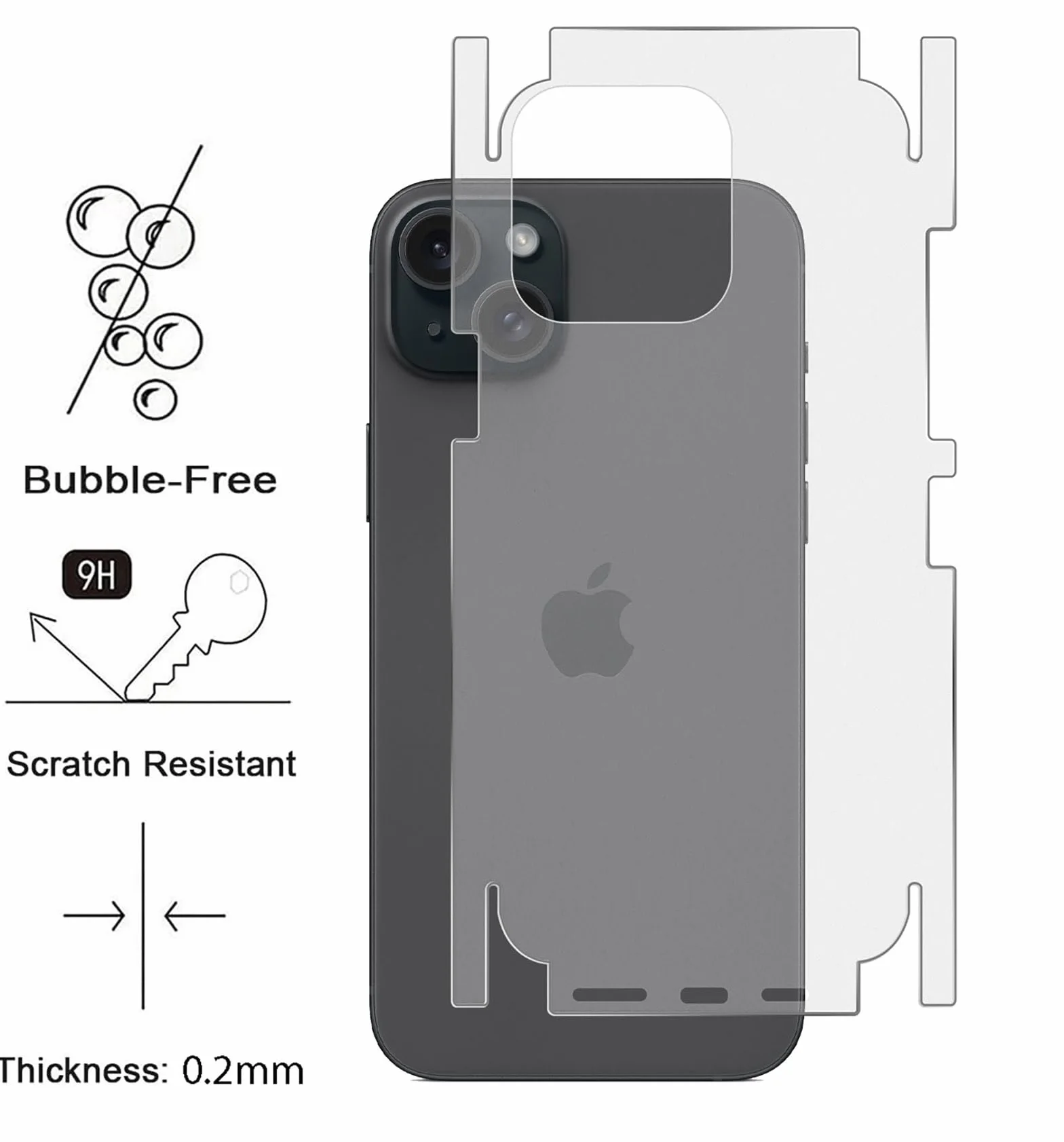 2 sztuki osłony tylnej do iPhone 15 Plus, folia ochronna TPU, matowa tekstura, przezroczysta