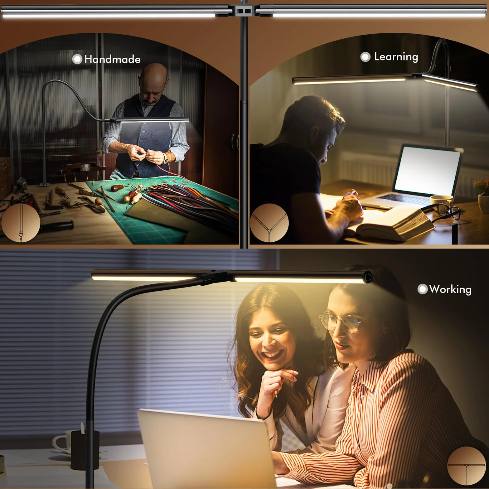 Quntis LED Lampa biurkowa 80cm, podwójnie składany niebieski pasek świetlny, mocna regulowana lampa do ekranu komputera, architektoniczna lampa stołowa do czytania, komputerowy pasek świetlny 15W