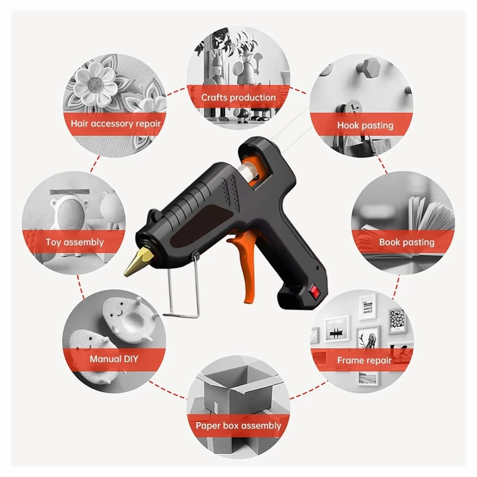 Pistolet do klejenia na gorąco, Pistolet do kleju na gorąco 150 W, sztyfty 11 mm, pistolety przemysłowe, narzędzie naprawy termoelektrycznej, majsterkowania, elektrotermiczne na naprawy domowe