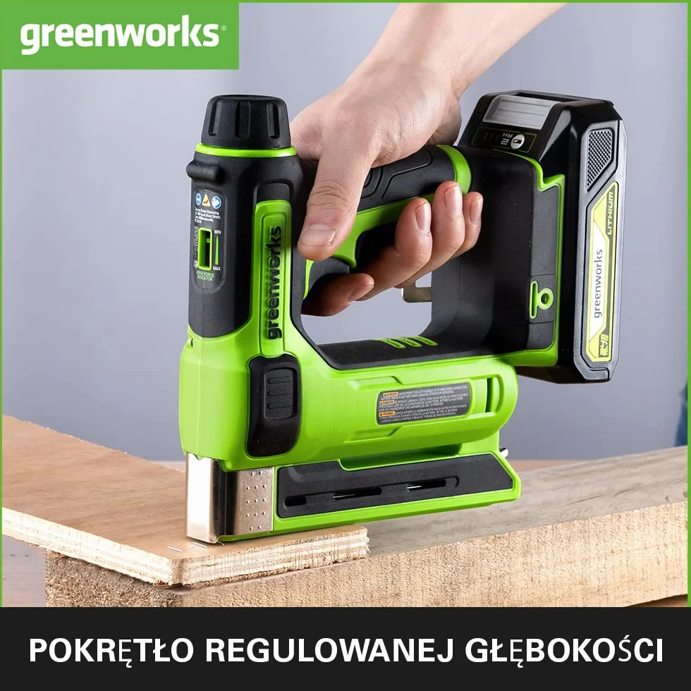 Greenworks G24CS10 Zszywacz Akumulatorowy, 60 szt./min do Zszywek Typu U 6-14 mm Lub Zszywek Typu T 15 mm, BEZ Baterii i Ładowarki 24V