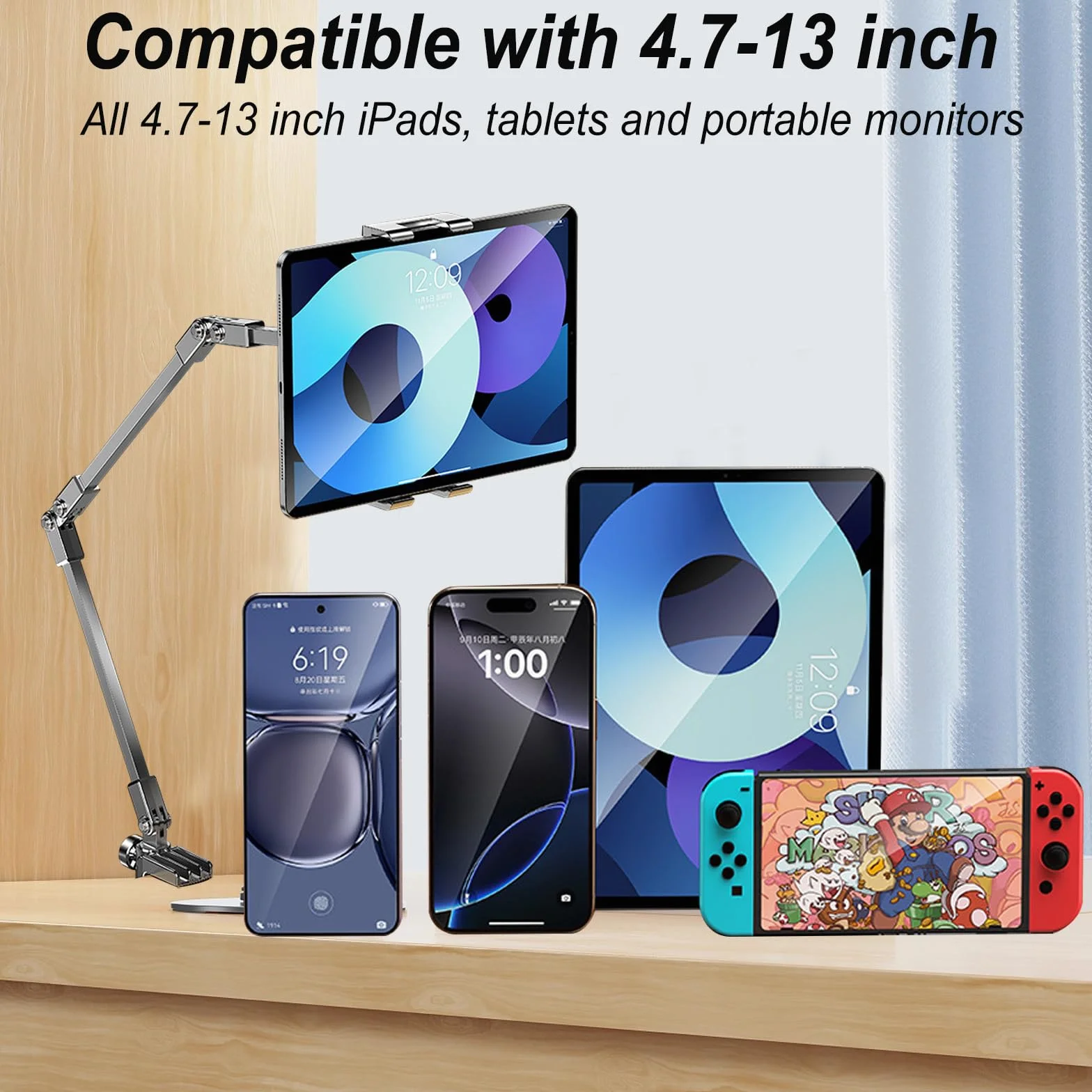 HAMON Regulowany uchwyt do tabletu, aluminiowy stołowy 360°, metalowa podstawa obracana, pasuje do iPad Air Pro Mini Samsung Galaxy Kindle 11,9-33 cm
