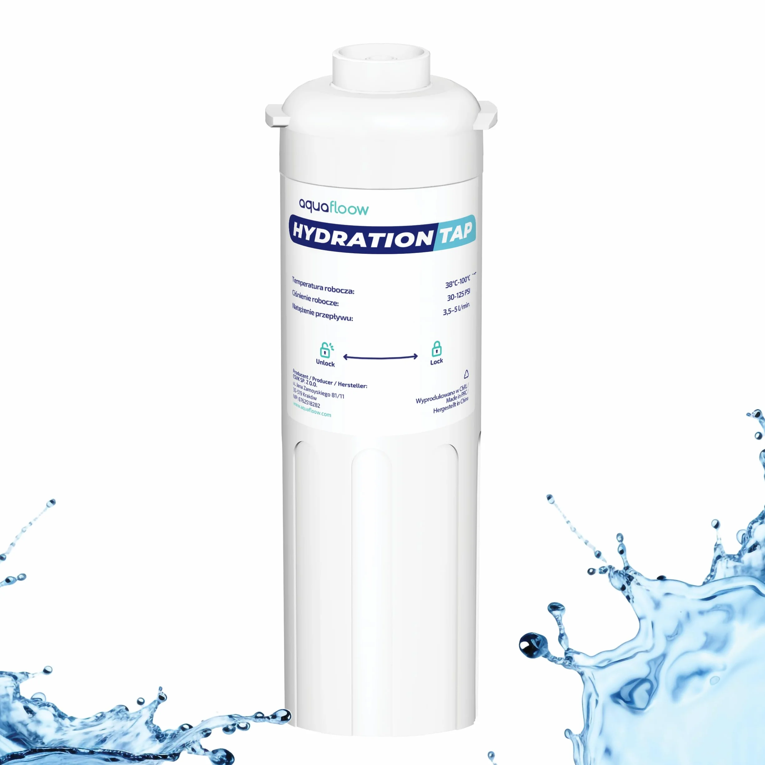 Aquafloow 2x Filtr do podzlewowego systemu filtracji wody, filtr wody z redukcją chloru, filtr z węglem aktywnym, wysoka skuteczność redukcji chloru 30 000 litrów lub 6-12 miesięcy
