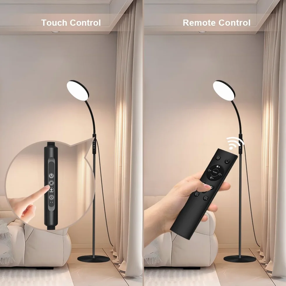 Mojimdo Lampa podłogowa 20000 Lux - elastyczna, ściemnialna lampa LED do terapii światłem z 5 kolorami, 10 poziomami jasności i wyłącznikiem czasowym