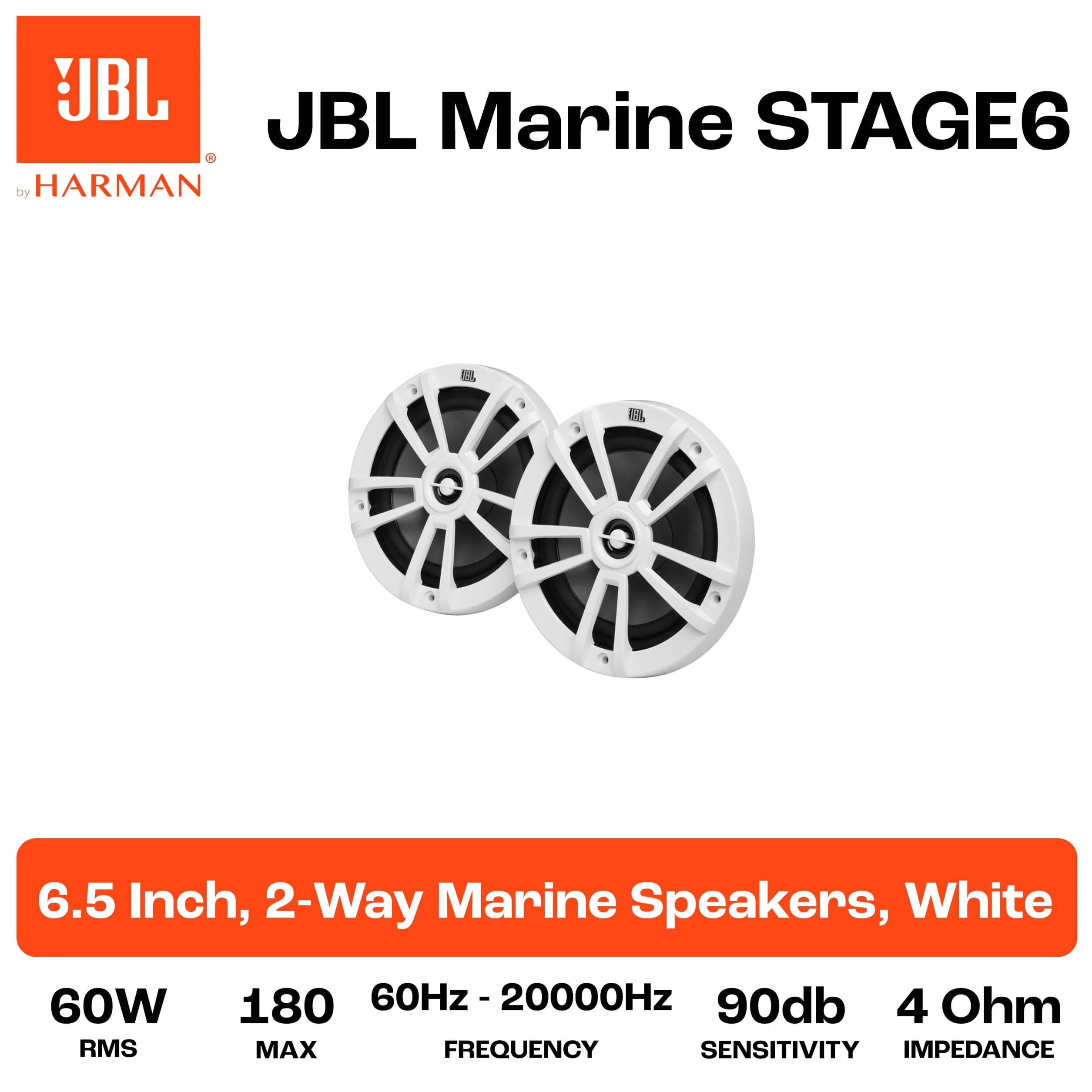 JBL Stage Marine Wodoodporny głośnik 6-1/2" (160mm) 180 W Dwukierunkowe głośniki morskie Biały