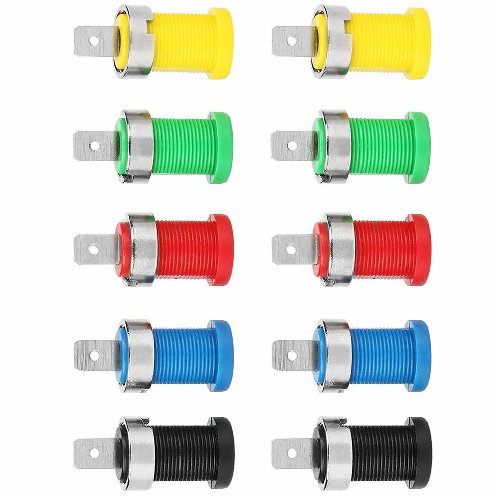 10pcs Prise Banane Jack Couleur Mixte Connecteurs Fiche Banane 4.0mm Connecteur pour montage sur Panneau Prise de Reliure de Sonde
