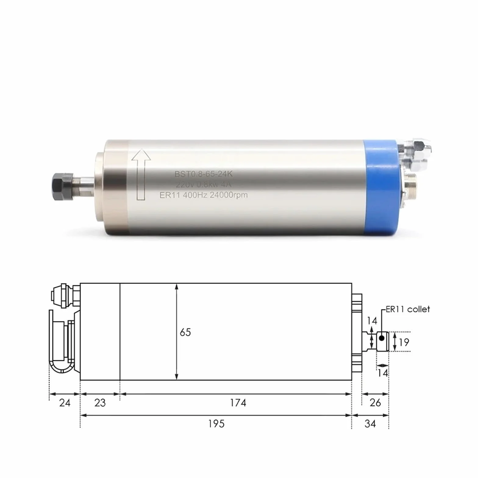 Chłodzony wodą silnik wrzeciona 220 V 800 W ER11 400 Hz 4 łożyska CNC