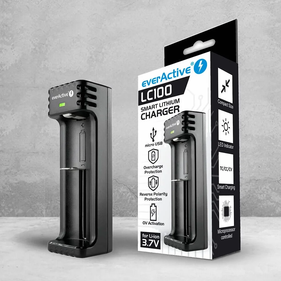 everActive Ładowarka LC-100 do akumulatorów litowo-jonowych 18650 micro USB czarna