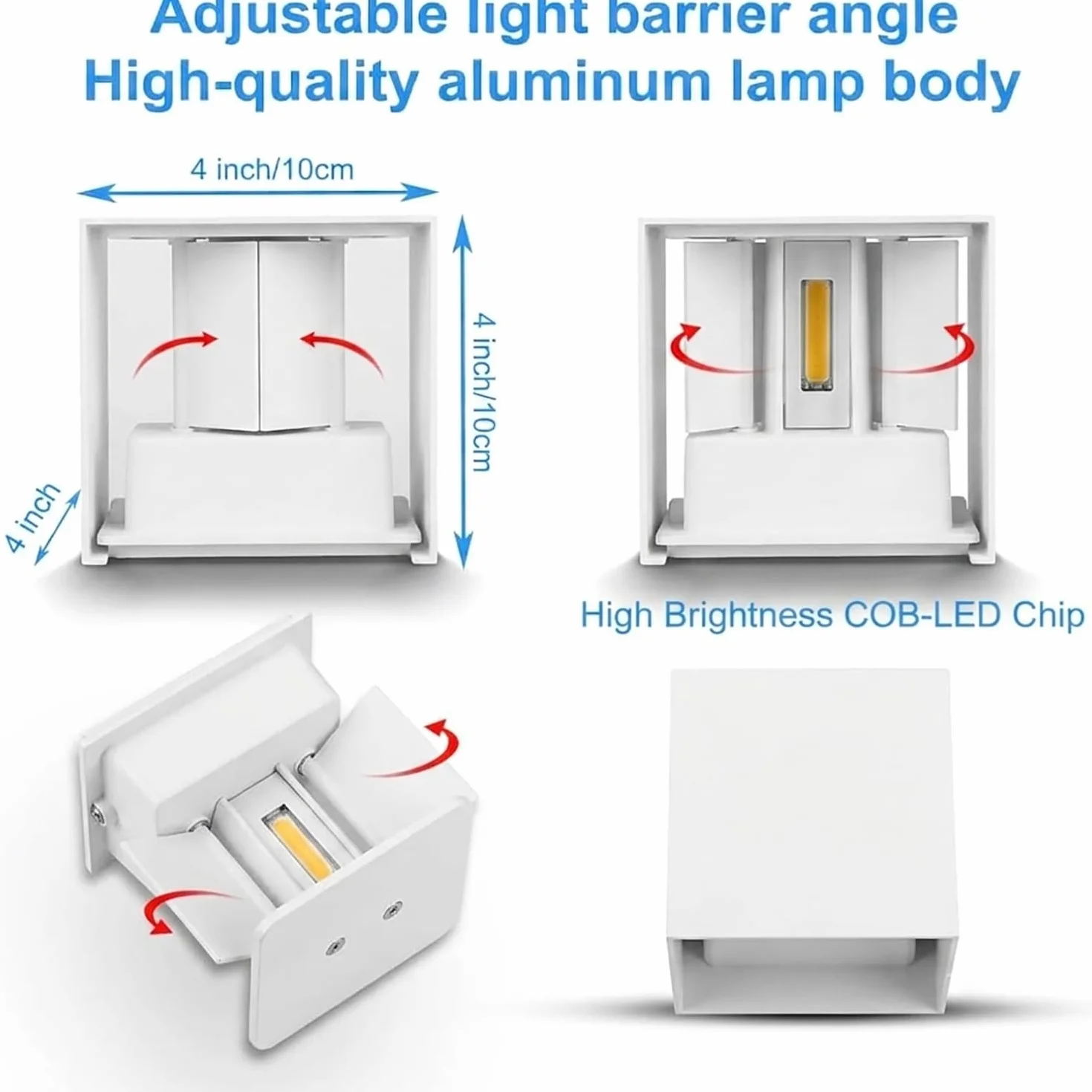Kinkiety Zewnętrzne LED 12W, IP65 Wodoodporne Lampa ścienna, Canmeijia, Regulowana Aluminiowa Biały Lampa ścienna, 3000k Ciepłe światło Do Ogrodu, łazienki, Sypialni, Salonu (2 Paczki)