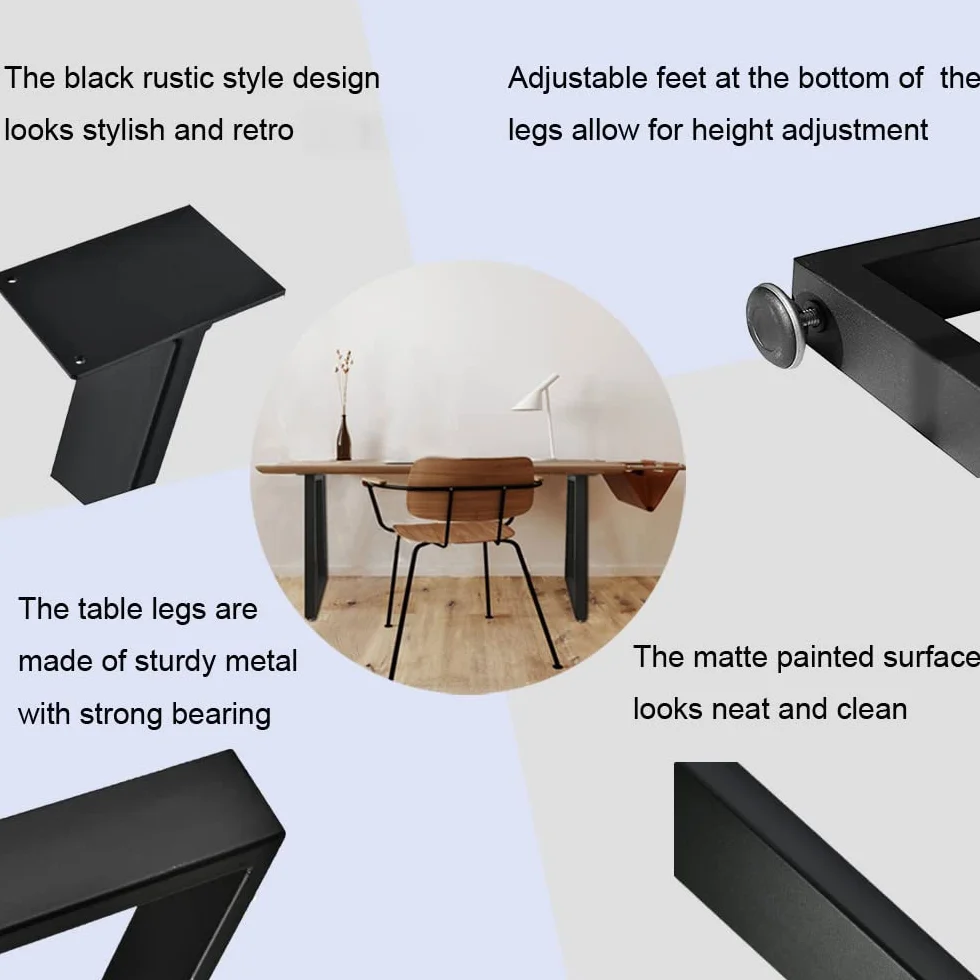 QLLY Metalowe nogi stołowe, trapezowe 71 cm, nogi biurka w domu, zestaw nóg meblowych, 2 szt., czarne