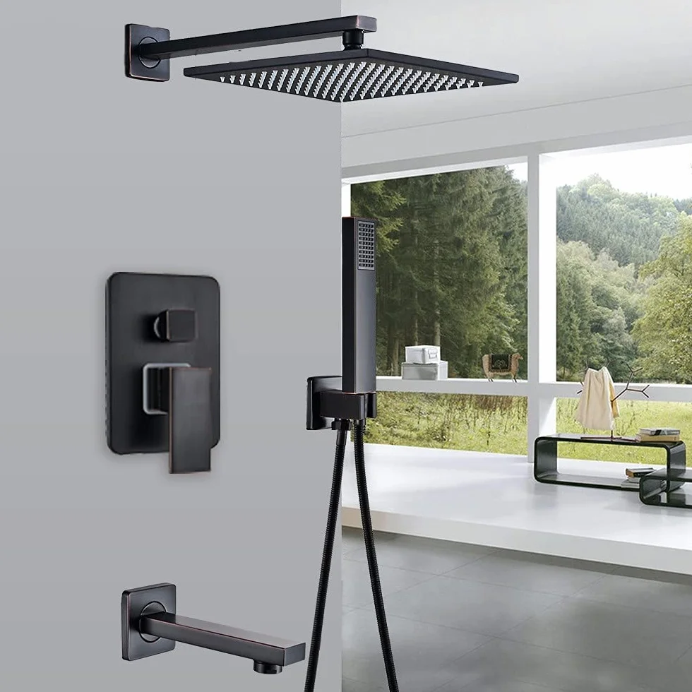 Bateria łazienkowa z deszczownicą w kolorze czarnym, brązowa, do wanny, montowana na ścianie, bateria prysznicowa, bateria natryskowa, zestaw prysznicowy 12 cali,8 Inch Shower Set