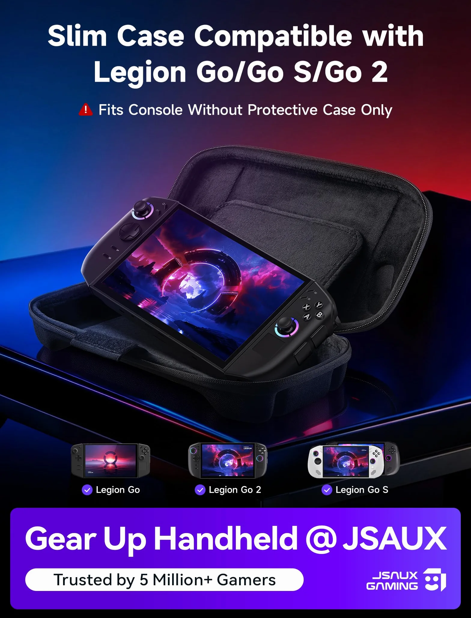 JSAUX Smukłe etui podróżne do Lenovo Legion Go / Go S / Go 2, kompaktowe, twarde etui do konsoli, miejsce na 8 kart MicroSD i 5 czytników kart, w zestawie pasek na ramię, kolor czarny