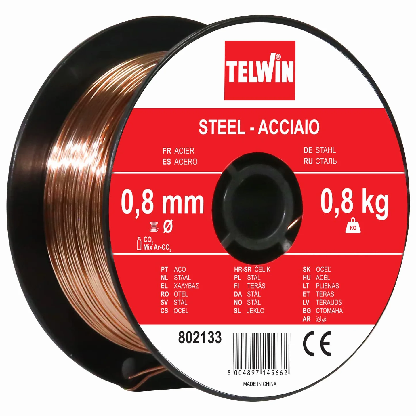 Telwin S.p.A. 802133 cewka ze stali spawalniczej średnica 0,8 mm, 0,8 kg, miedź
