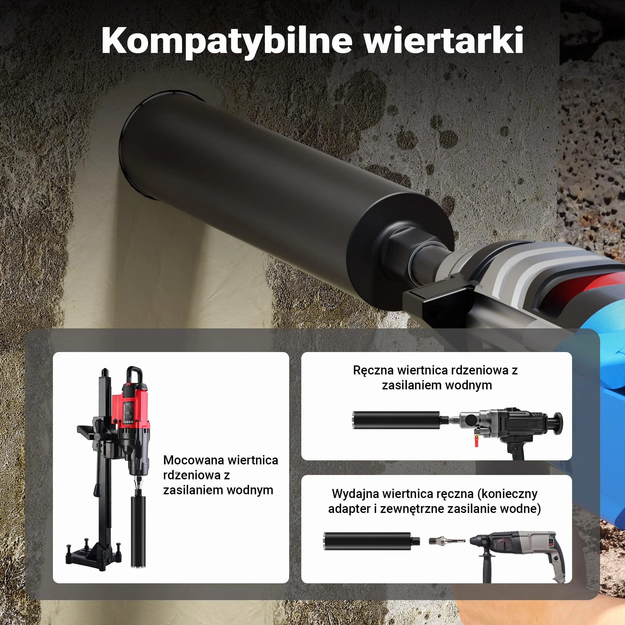 Wiltec Wiertło diamentowe koronowe typu Mesh Ø 102 mm o długości 450 mm, 1¼ UNC, do wiercenia w betonie, kafelkach, kamienia i granitu