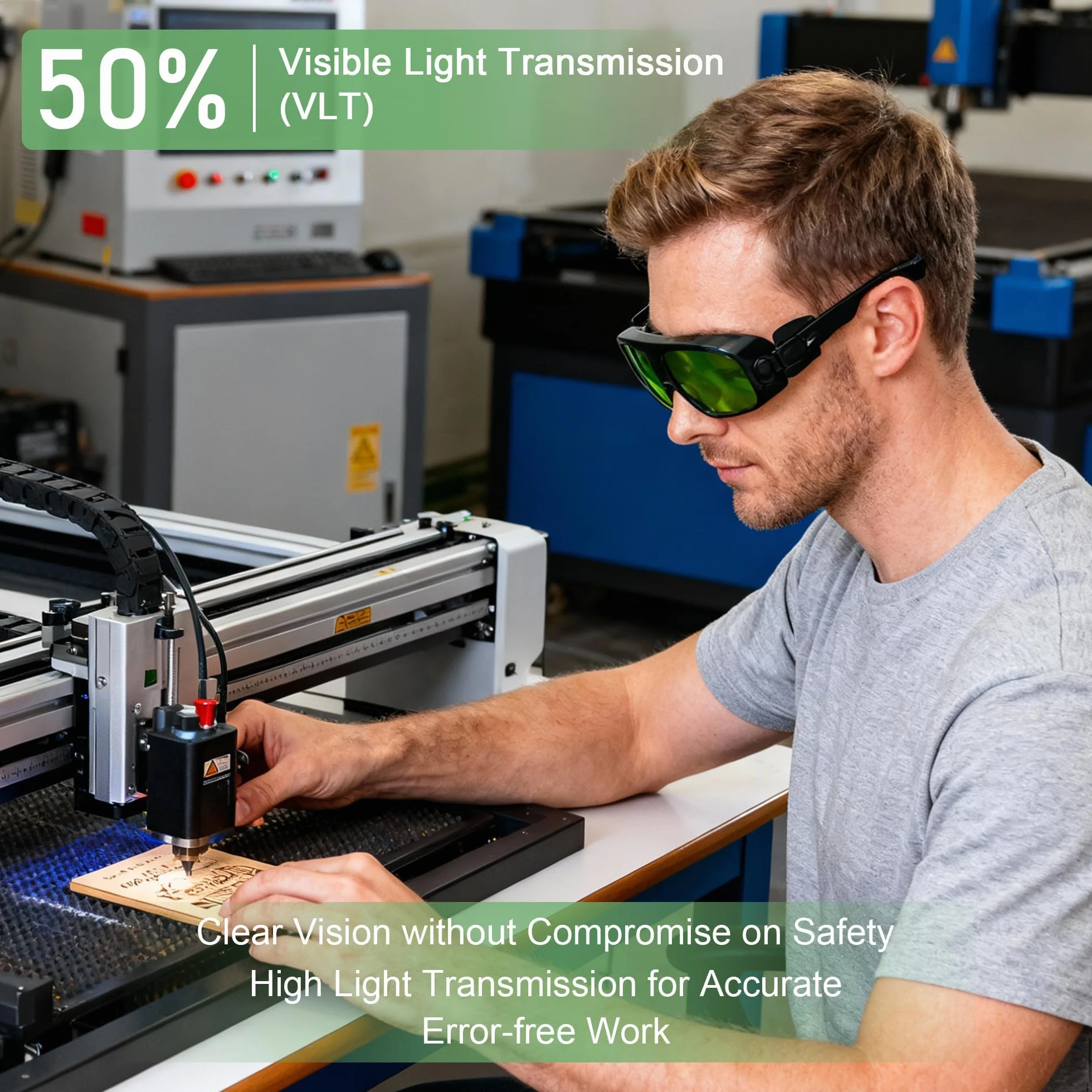 MCWlaser Laserowe okulary ochronne 190-470 i 800-1700 nm, typowe dla 355 nm, 405 nm, 445 nm, 808 nm, 810 nm, 980 nm, 1064 nm, 1470 nm, 1550 nm, typ absorpcji EP-8