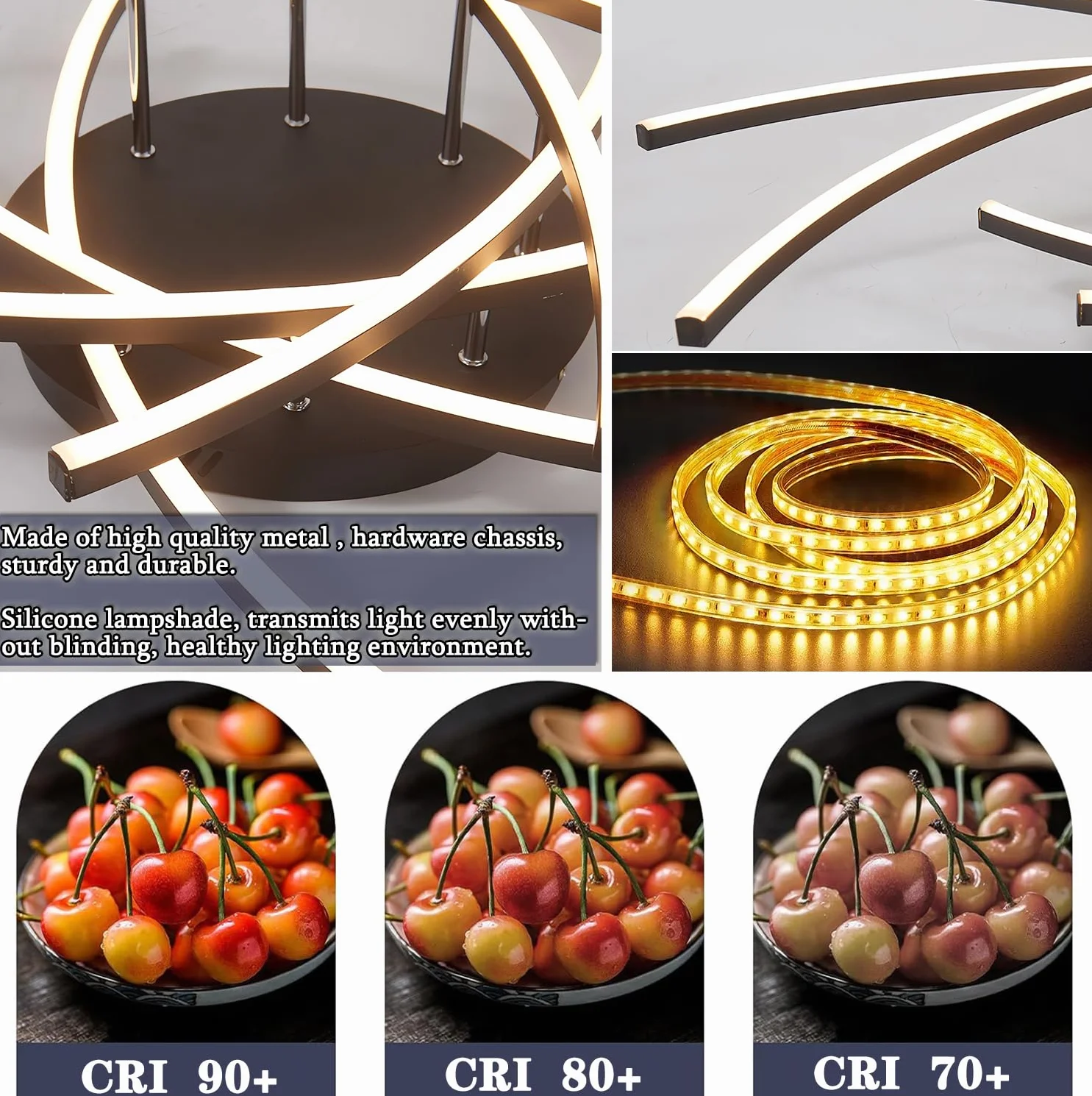 Lampa sufitowa LED Ściemnialna lampa do salonu Sufit z pilotem Nowoczesna lampa sufitowa do sypialni Projektowanie wnętrz Oświetlenie sufitowe Salon Jadalnia kuchenne (Czarny, 8-płomień,100cm,120W)