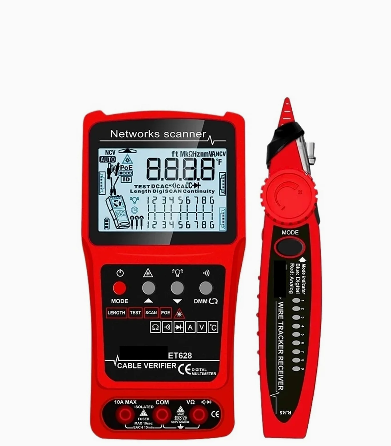 Tester kabli LAN, wizualny lokalizator uszkodzeń, multimetr, mapowanie, sieciowych POE RJ45 Testy transmisji
