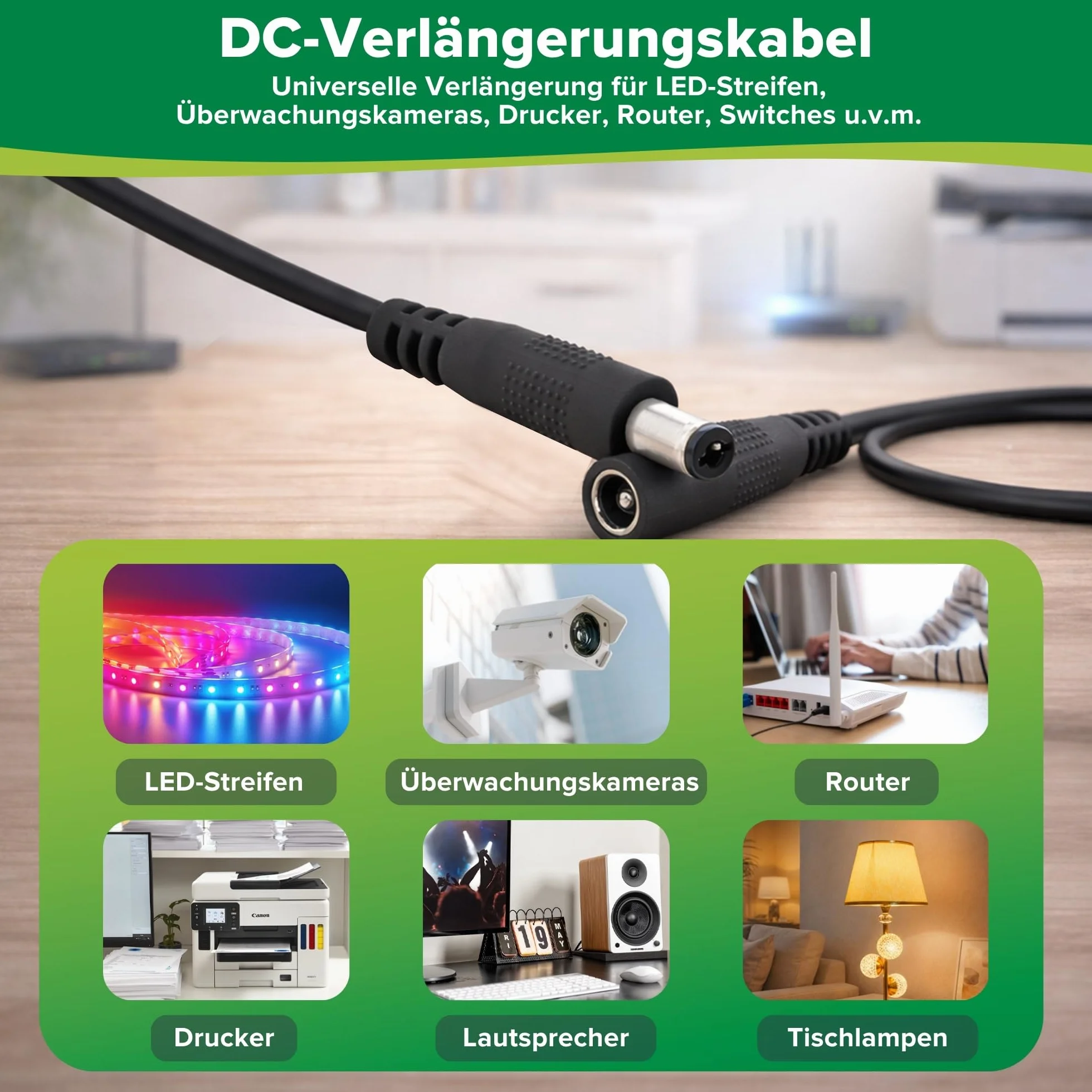 InLine Przedłużacz DC 5,5 x 2,5 mm 1 m uniwersalny zasilacz sieciowy do taśm LED