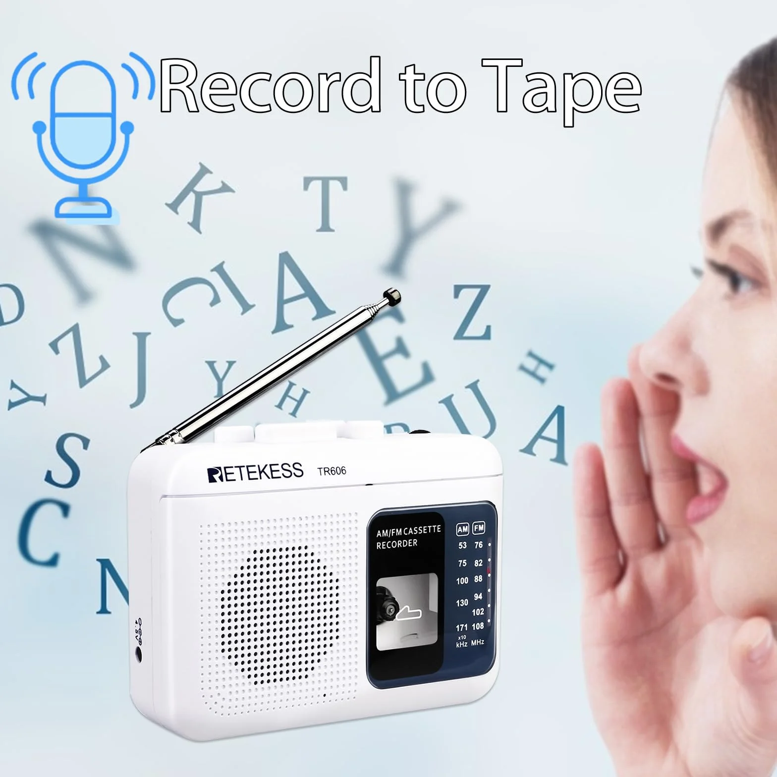 Retekess TR606 Przenośny Odtwarzacz Kaset Magnetofon Radio FM AM Gniazdo Słuchawkowe 3,5 mm Szybkie Przewijanie Biały