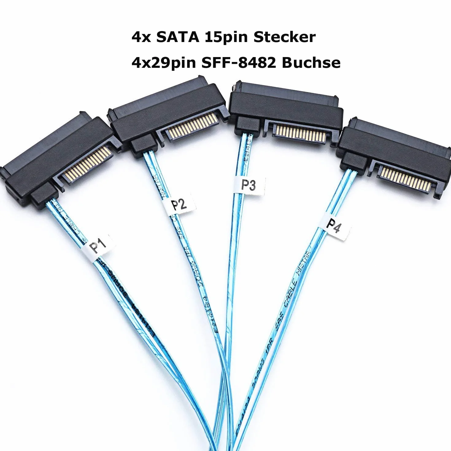 P82CS Mini SAS SFF-8643 na 4 x SFF-8482 & 4x SATA 15-pinowy rozdzielacz kabel zasilania dysk twardy