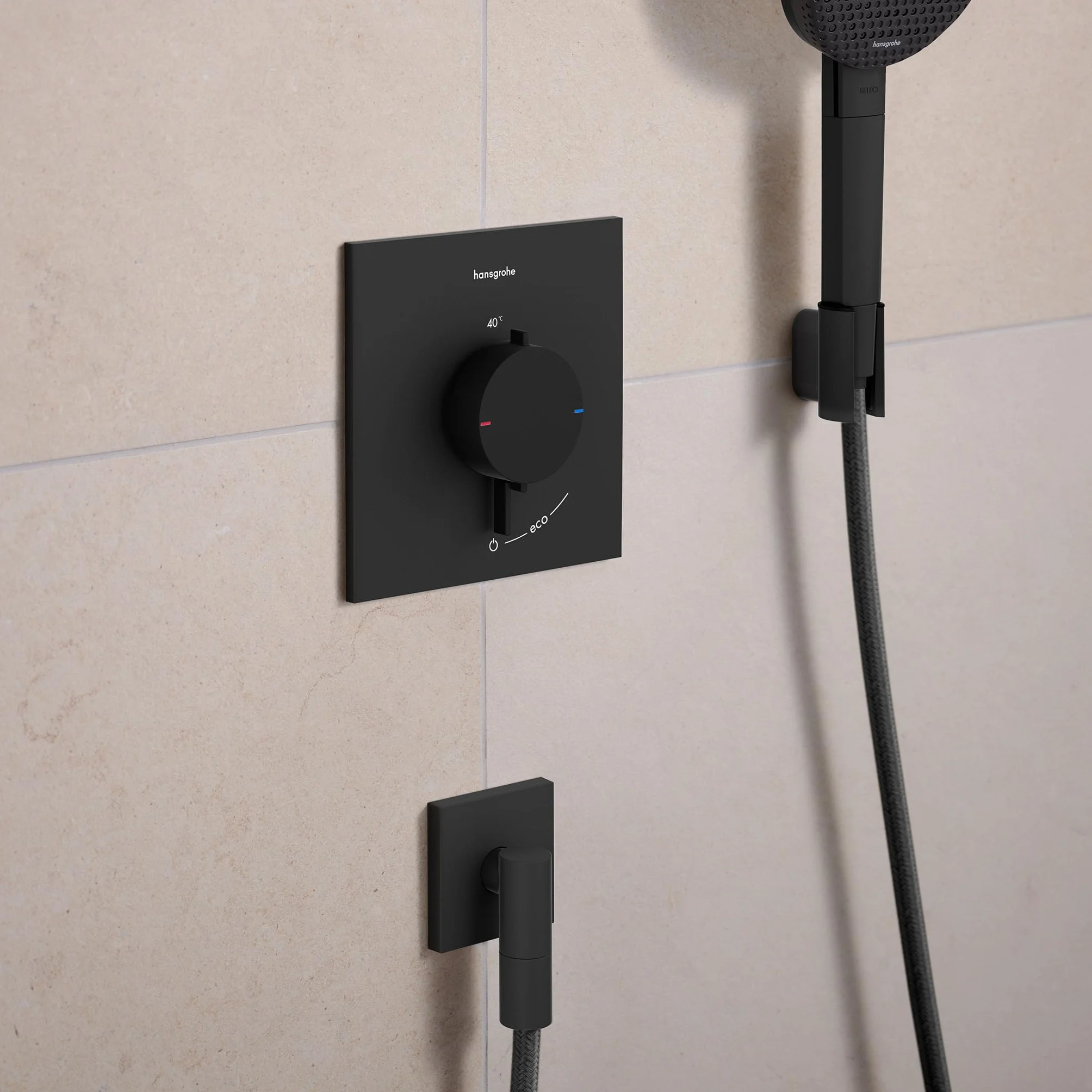 hansgrohe FixFit Fine E - podłączenie węża prysznicowego, przyłącze ścienne z zaworem zwrotnym, przyłącze węża, kąt podłączenia węża, czarny matowy, 28883670
