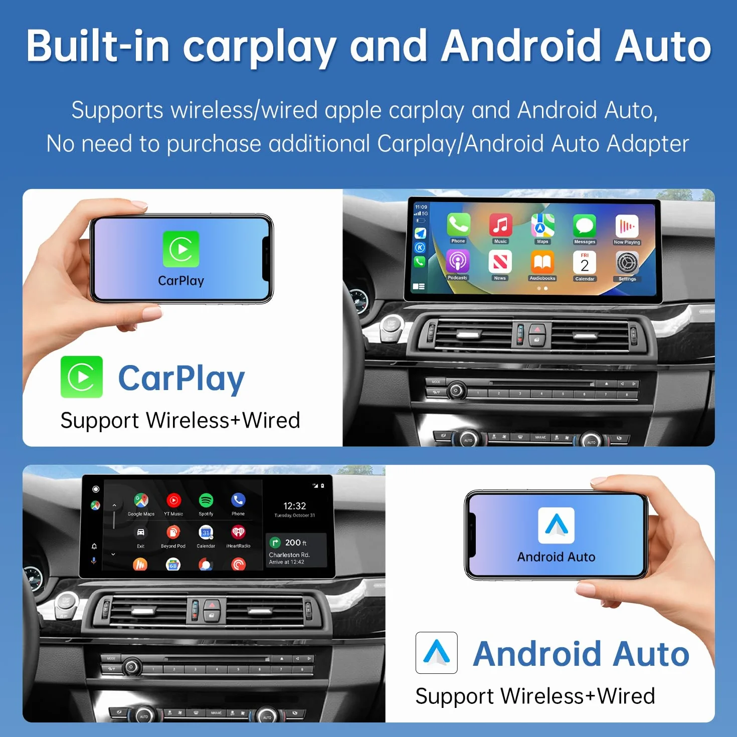 Road Top 12,3-calowy ekran CarPlay radio samochodowe BMW 5 F10 F11 NBT 2012-2016