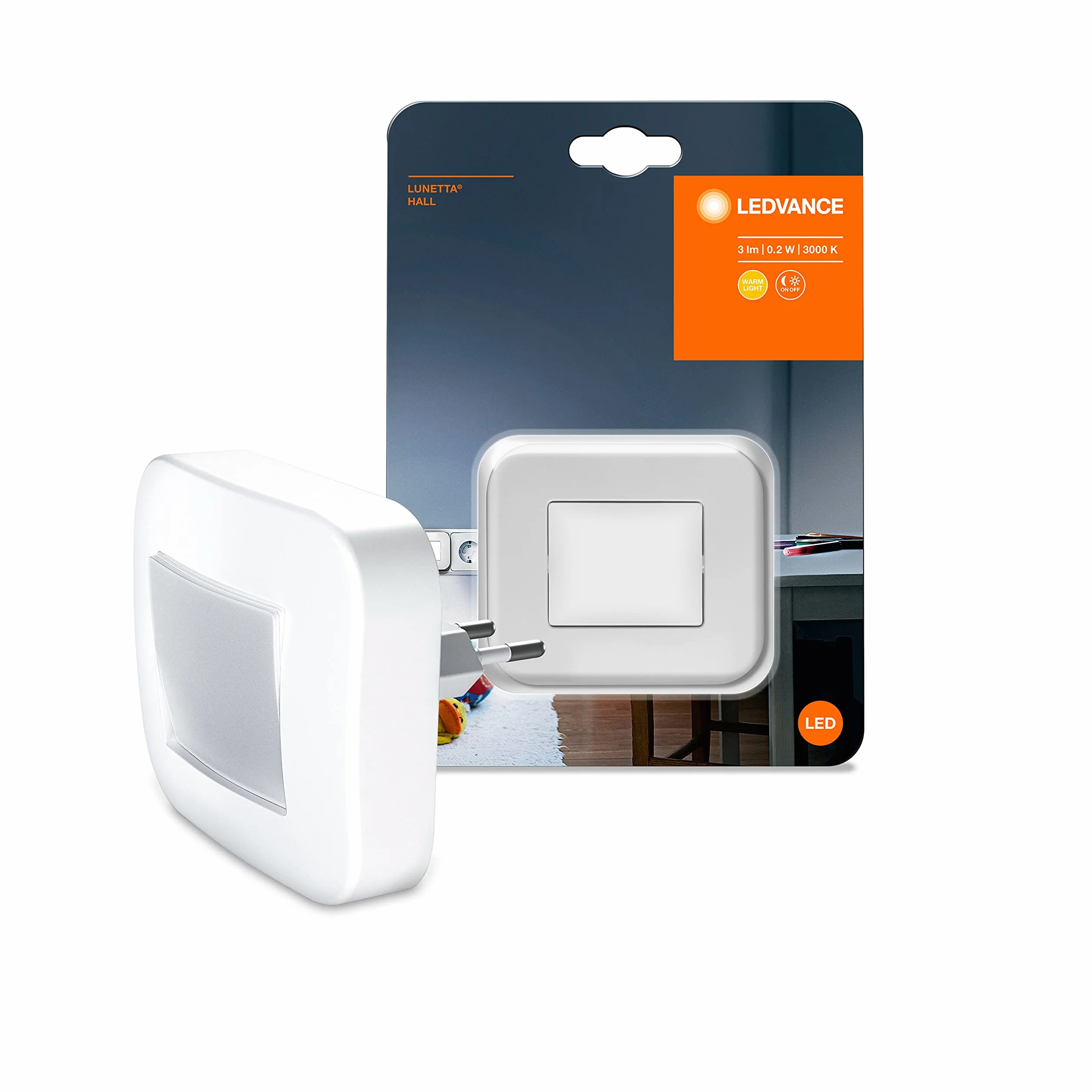 LEDVANCE Oświetlenie nocne LED: for trzonek, LUNETTA® Hall / 0,20 W, 220…240 V, Ciepły biały, 3000 K, materiał: polycarbonate (pc), IP20