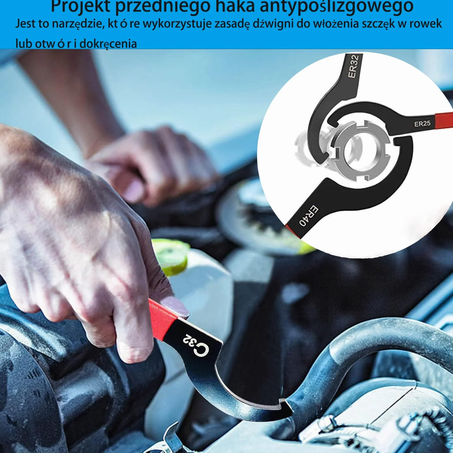 Klucz hakowy półksiężyc – Zestaw 6 kluczy CNC do uchwytów narzędzi – Rozmiary C32, ER40, ER32, ER25, APU16, APU13 – Do regulacji wysokości samochodu, amortyzatorów, łożysk